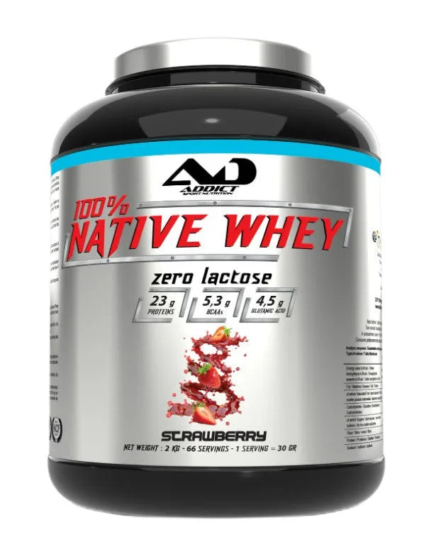 100% Native Whey Zero Lactose Strawberry - 2000g - Addict Sport Nutrition - Sporto papildai