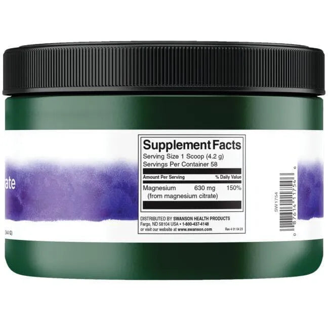 100% Pure Magnesium Citrate Powder - 244 gr. - Magnio citrato milteliai - Swanson - Papildai