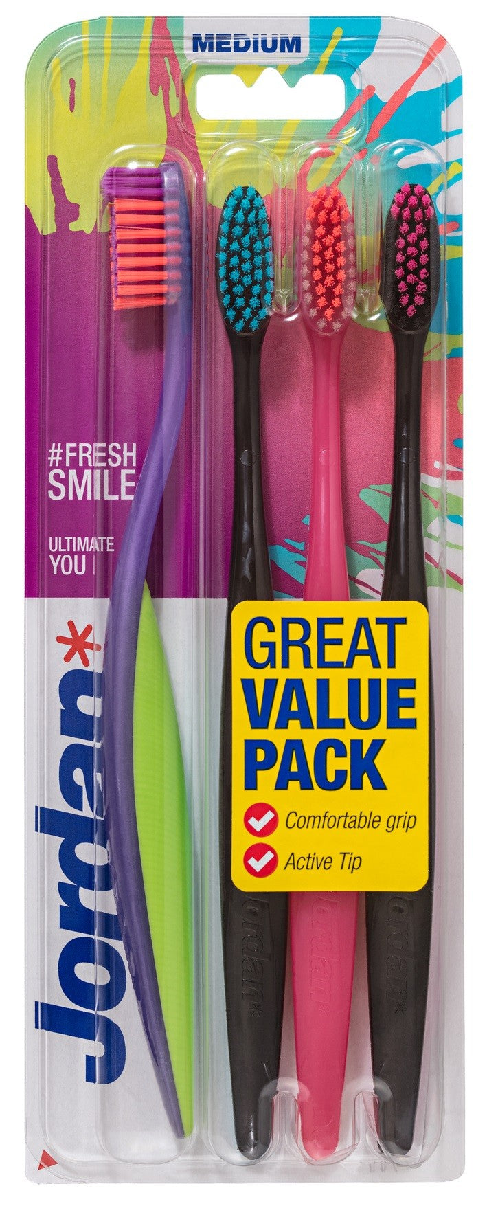 Jordan Ultimate You medium toothbrush - mix of colors 1op.-4pcs | Vaistine1.lt | WestPharmacy.eu