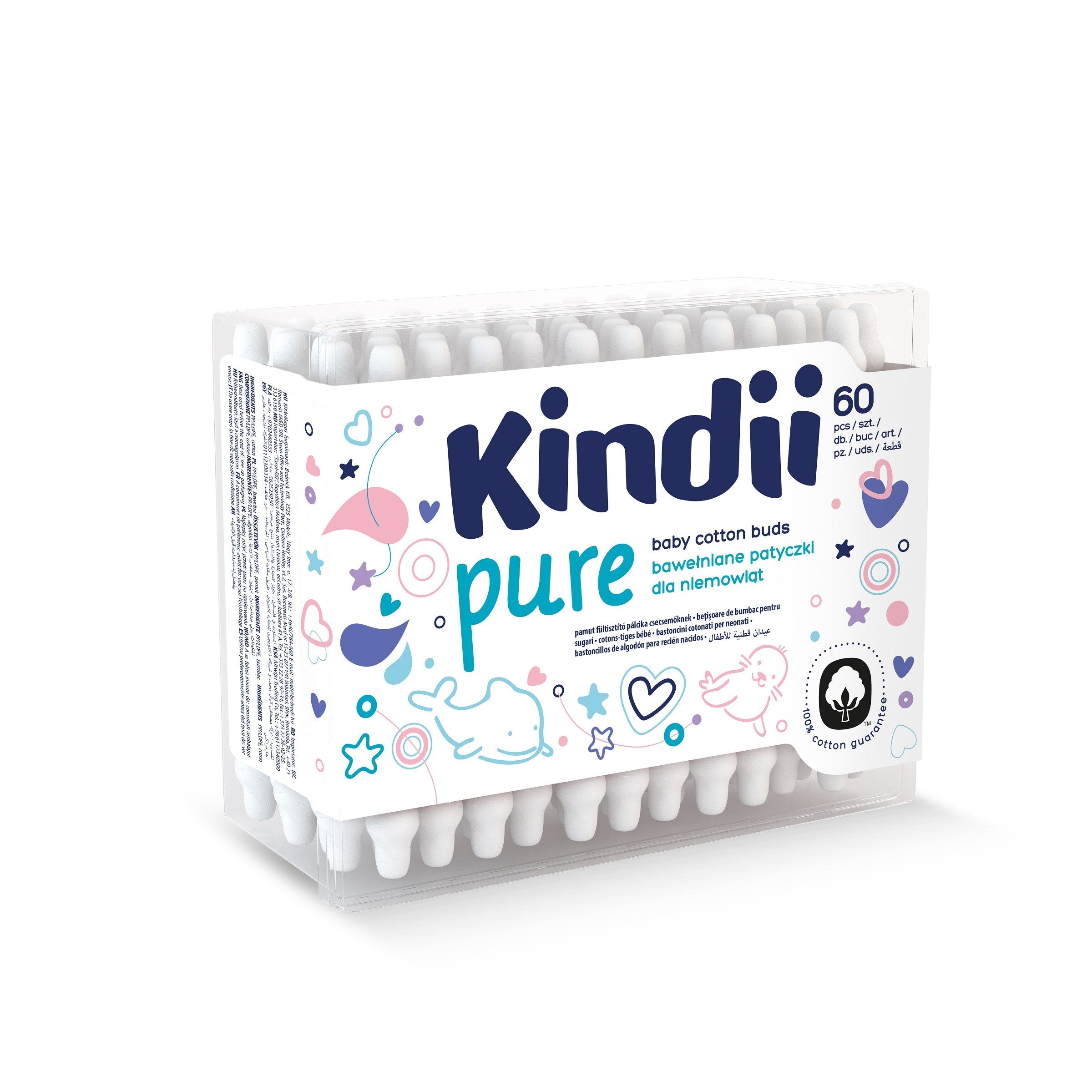 Kindii Pure Cotton sticks for babies, 1 pack - 60 pcs | Vaistine1.lt | WestPharmacy.eu