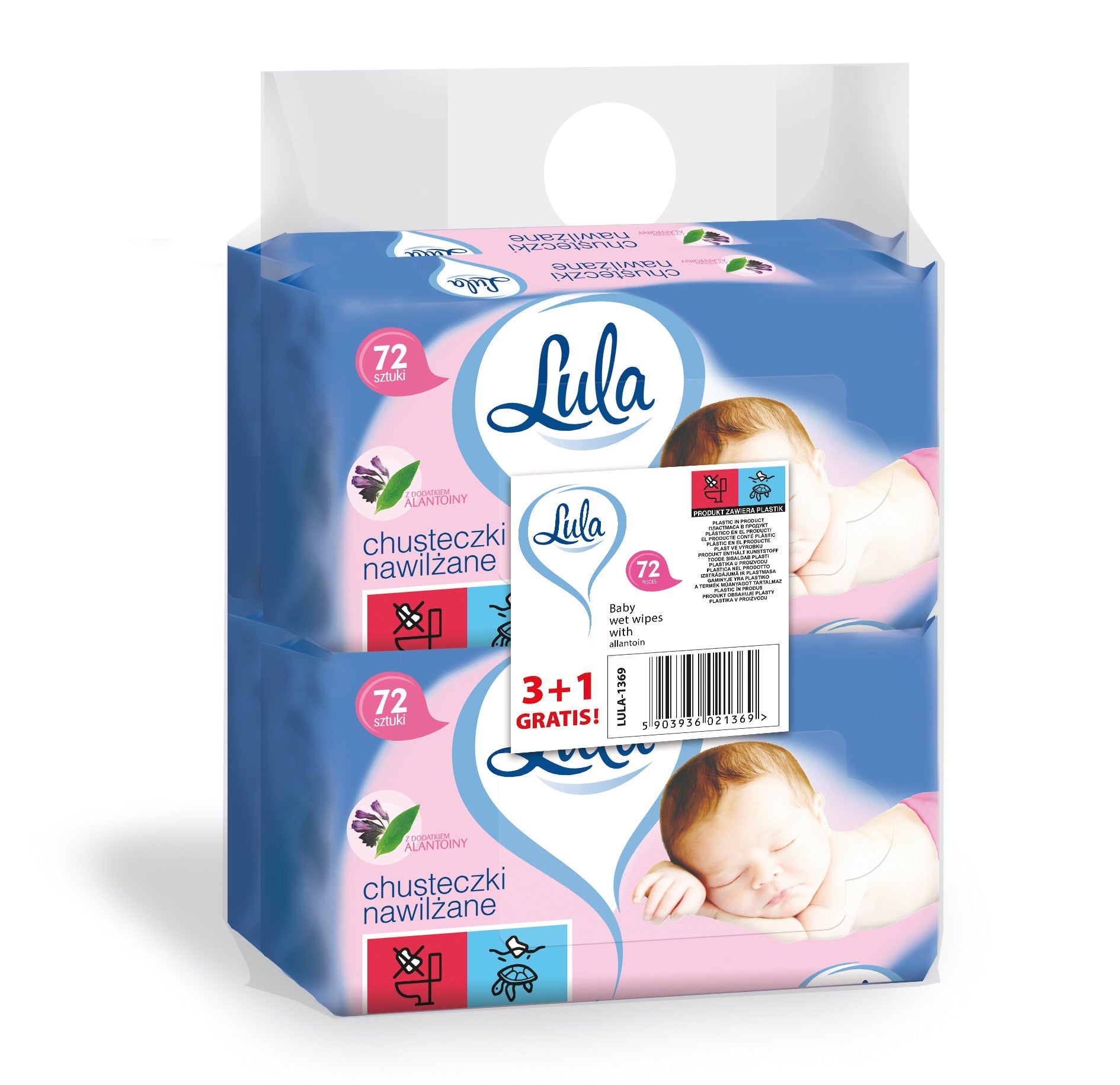 LULA Wet wipes with ALLANTOIN 72 pcs. 3 pcs. + 1 free pc. | Vaistine1.lt | WestPharmacy.eu