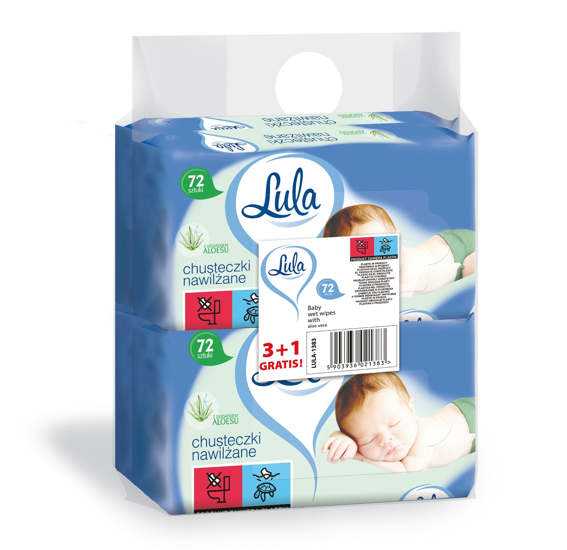 LULA Wet wipes with ALOE 72 pcs. 3 pcs. + 1 free pc | Vaistine1.lt | WestPharmacy.eu