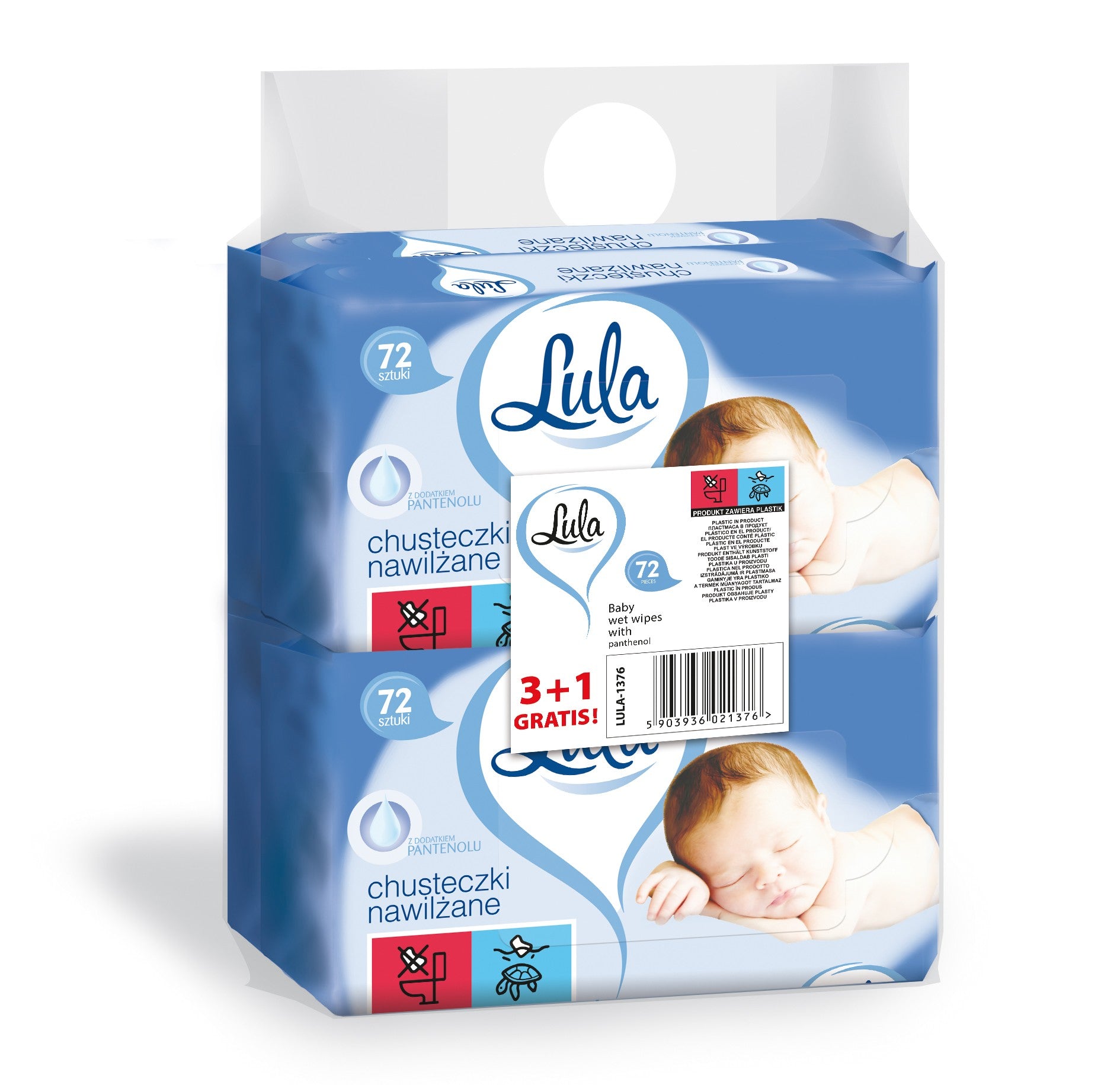 LULA Wet wipes with PANTHENOL 72 pcs. 3 pcs. + 1 free pc. | Vaistine1.lt | WestPharmacy.eu