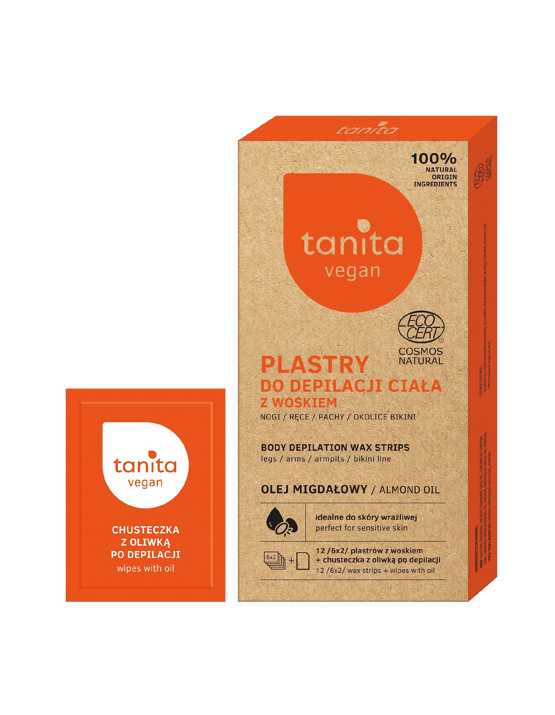 TANITA Vegan Body Waxing Strips with Wax and Almond Oil 1 pack - 12 pieces | Vaistine1.lt | WestPharmacy.eu
