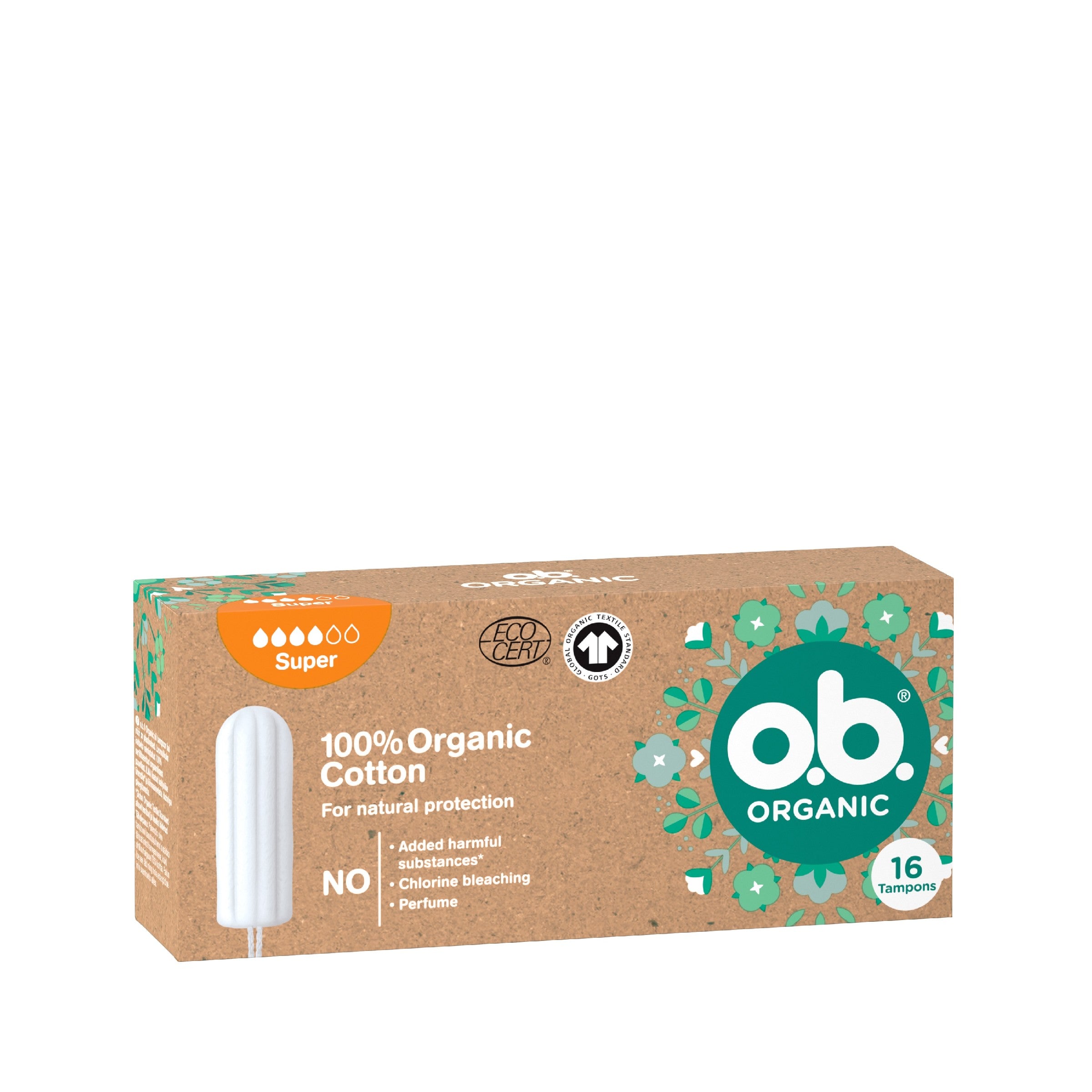 O.B. Organic Tampons Super - 100% Cotton 1op.16pcs | Vaistine1.lt | WestPharmacy.eu