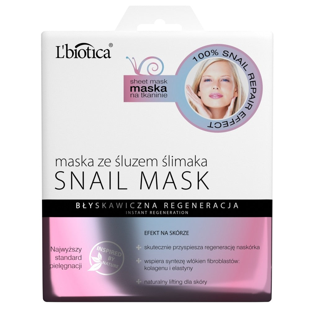 L'BIOTICA Mask with snail slime on fabric - instant regeneration 23ml | Vaistine1.lt | WestPharmacy.eu