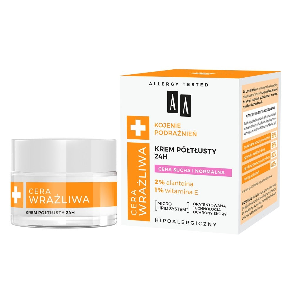 AA Sensitive Skin Soothing Irritation Cream Semi-Oily 24H for Dry and Normal Skin 50ml | Vaistine1.lt | WestPharmacy.eu