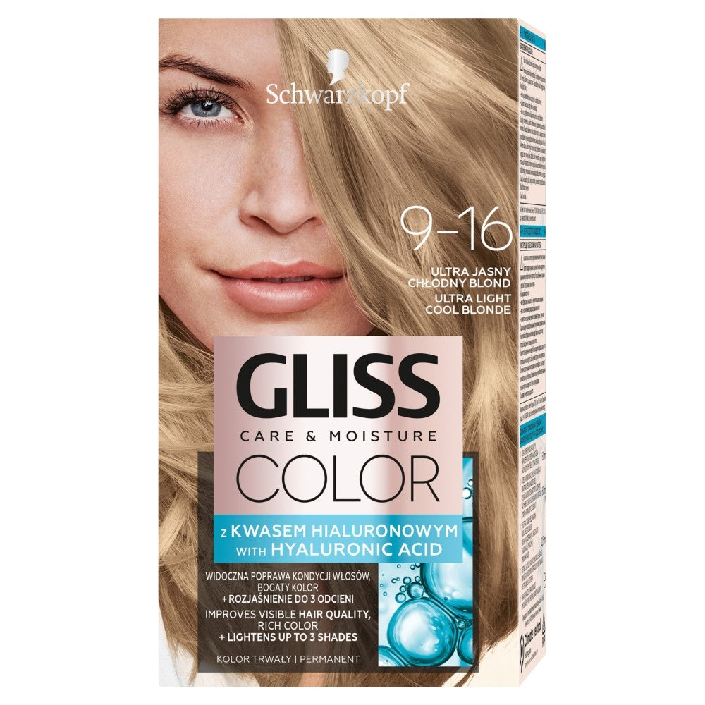 Schwarzkopf Gliss Color Care & Moisture Hair Dye 9-16 ultra light cool blonde 1op. | Vaistine1.lt | WestPharmacy.eu