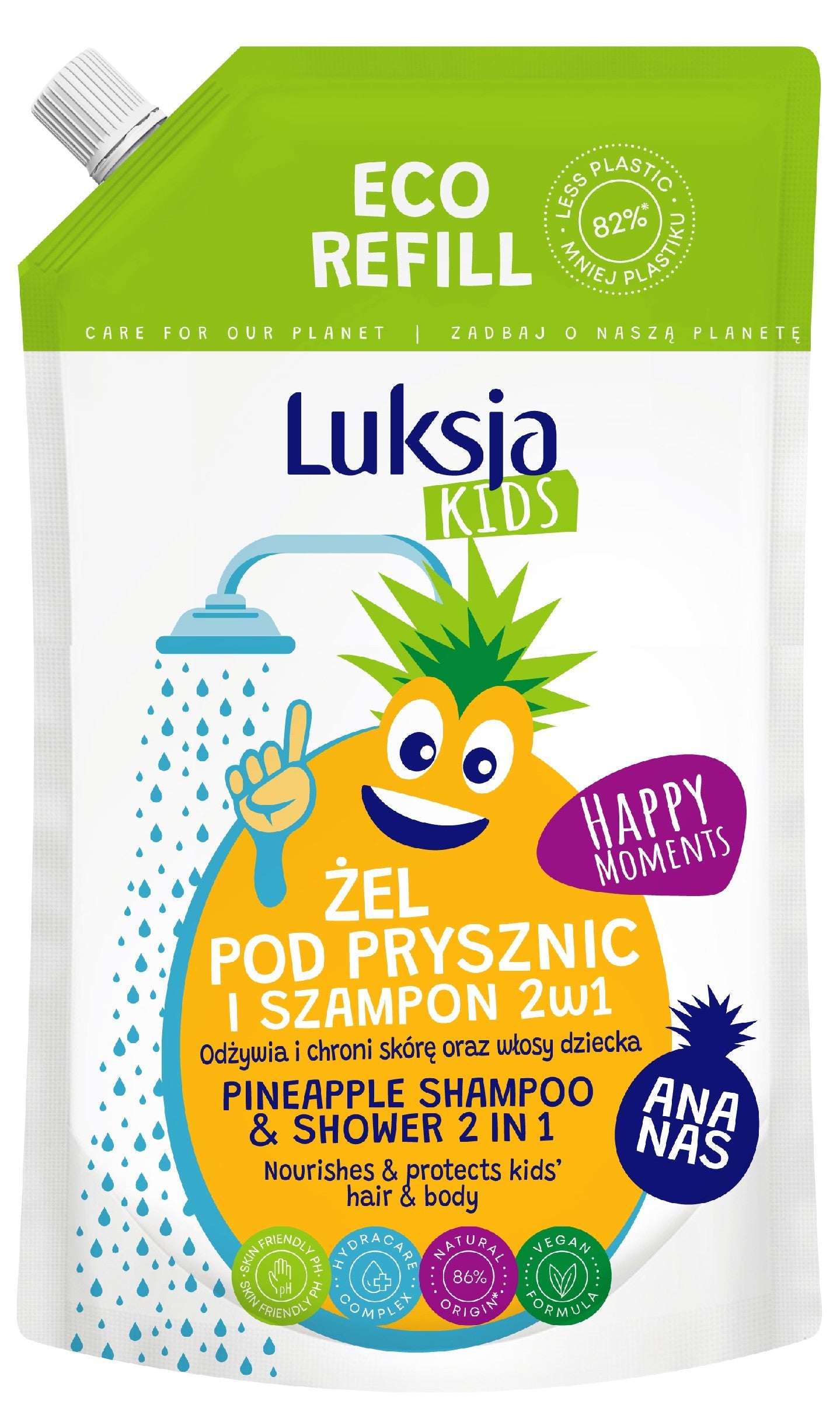 Luksja Kids Shower Gel and Shampoo 2in1 for children - Pineapple 750ml refill | Vaistine1.lt | WestPharmacy.eu