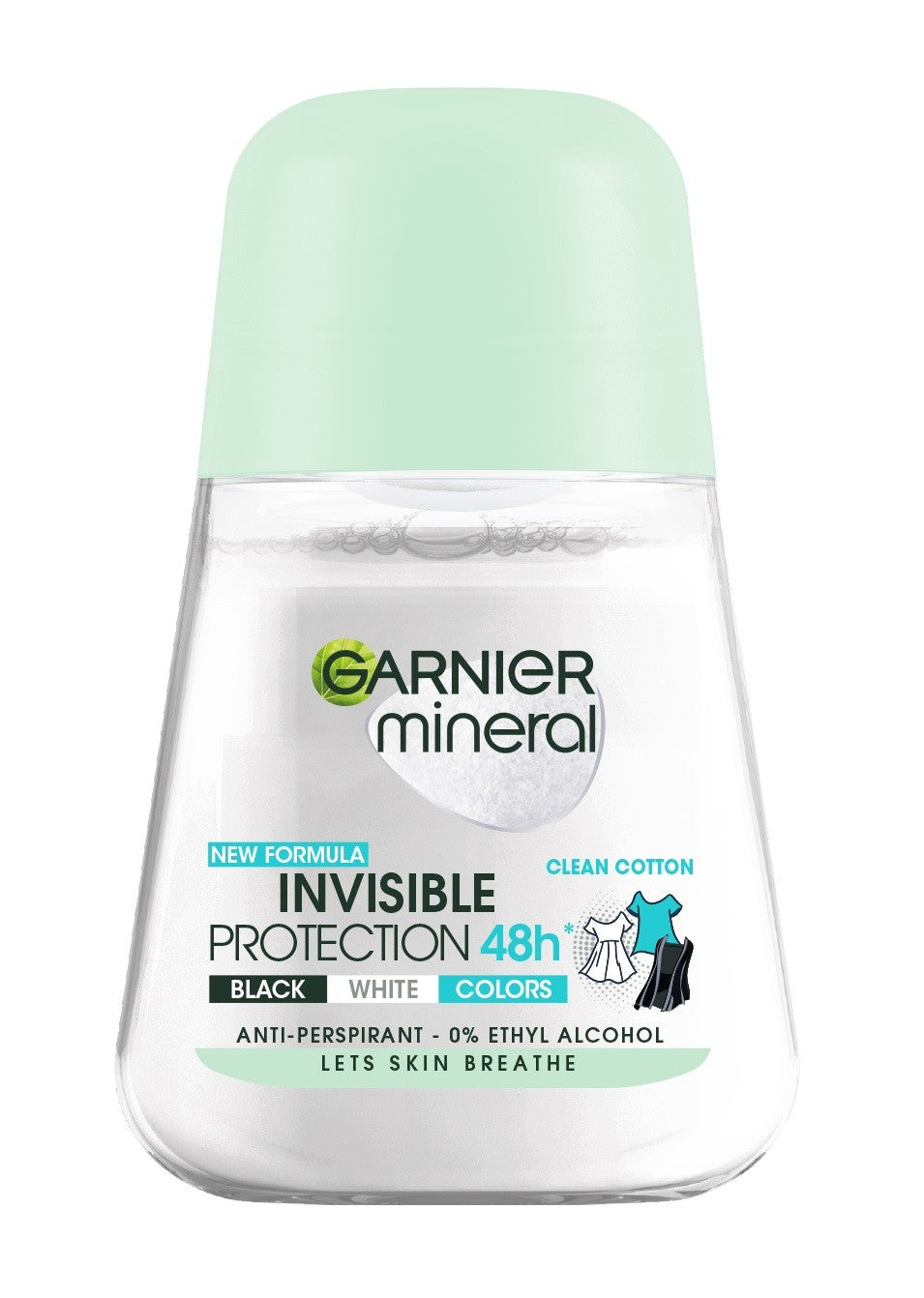 Garnier Mineral Deodorant roll-on Invisible Protection 48h Clean Cotton - Black, White, Colors 50ml | Vaistine1.lt | WestPharmacy.eu
