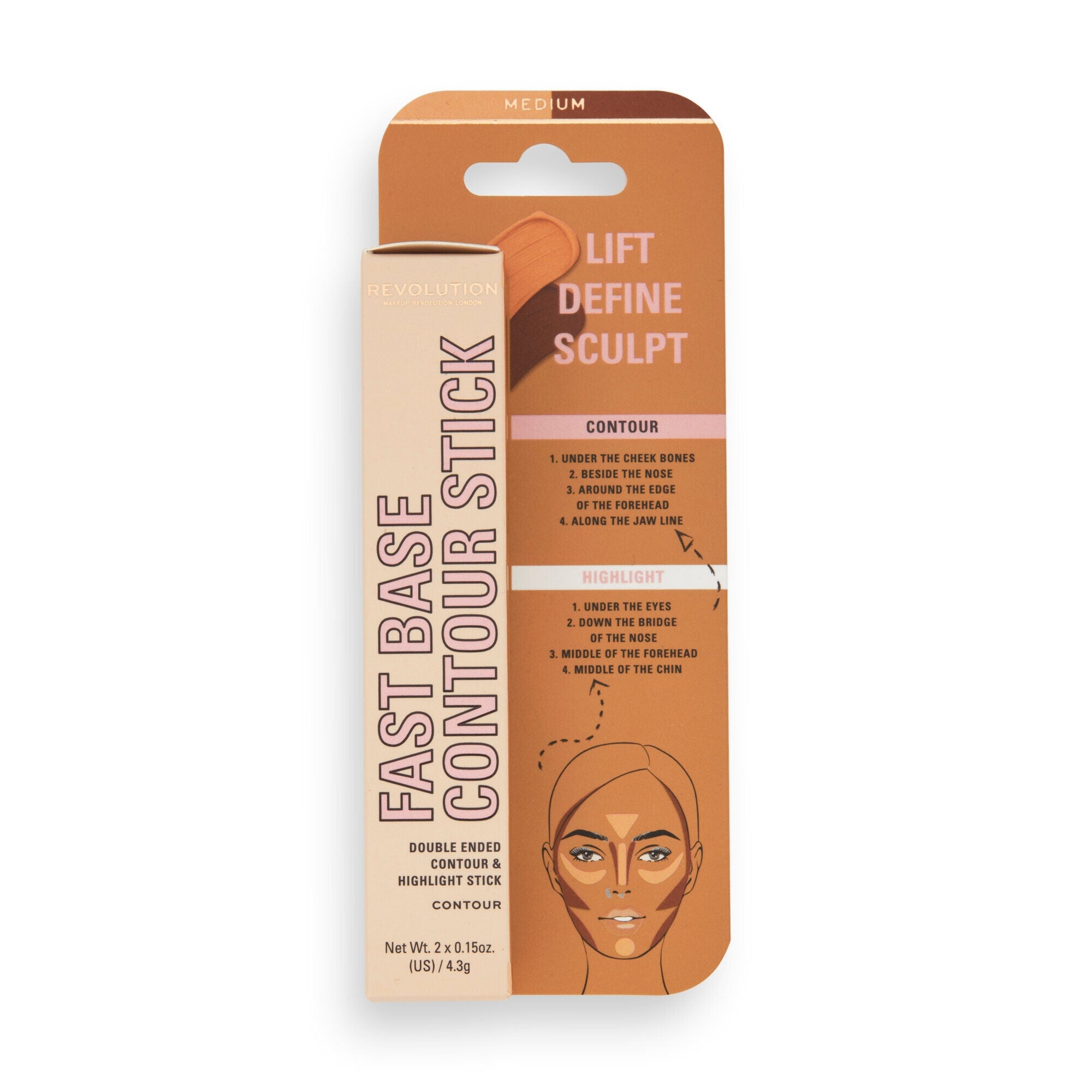 Makeup Revolution Fast Base Contour Stick Double-sided contouring stick for the face - Medium 1 piece | Vaistine1.lt | WestPharmacy.eu
