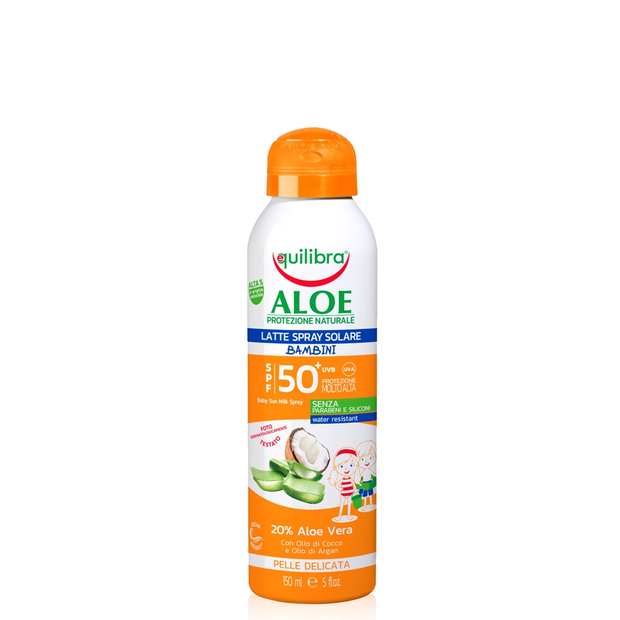 Equilibra Aloe Solare Aloe Sunscreen Milk for Children Spray SPF50+ UVB/UVA 150ml | Vaistine1.lt | WestPharmacy.eu