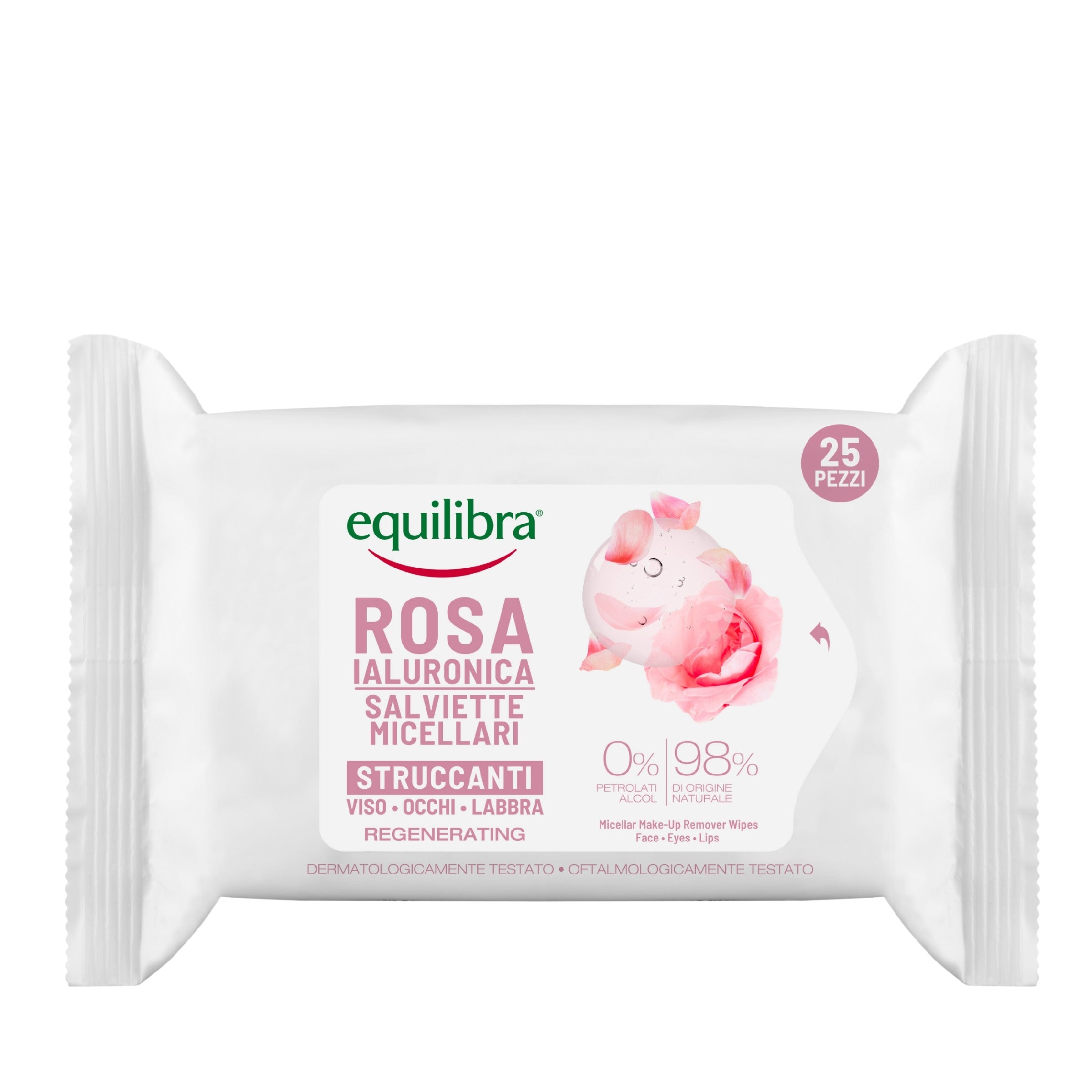 Equilibra Rosa Micellar Wipes for Makeup Removal with Hyaluronic Acid 1 pack - 25 pieces. | Vaistine1.lt | WestPharmacy.eu