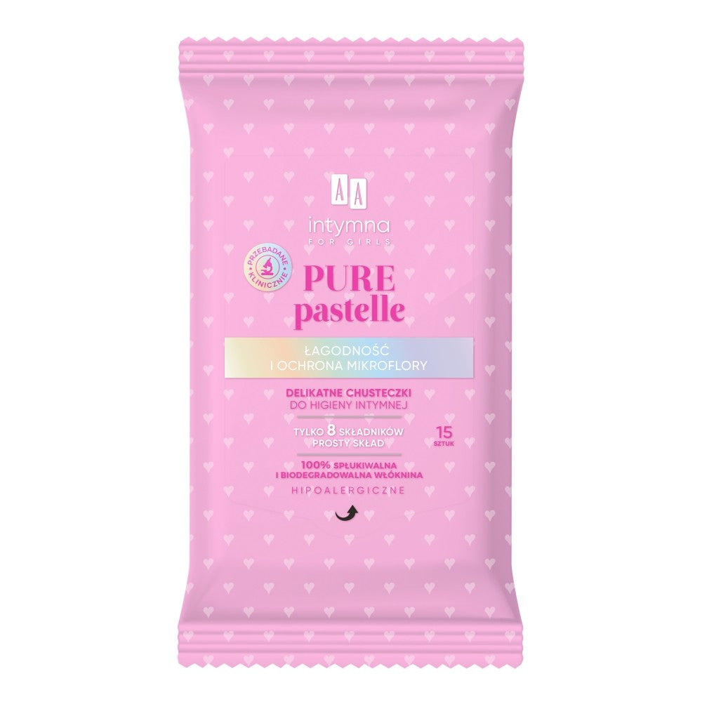 AA Intymna for Girls Delicate Intimate Hygiene Wipes Pure Pastelle 1 pack - 15 pieces | Vaistine1.lt | WestPharmacy.eu