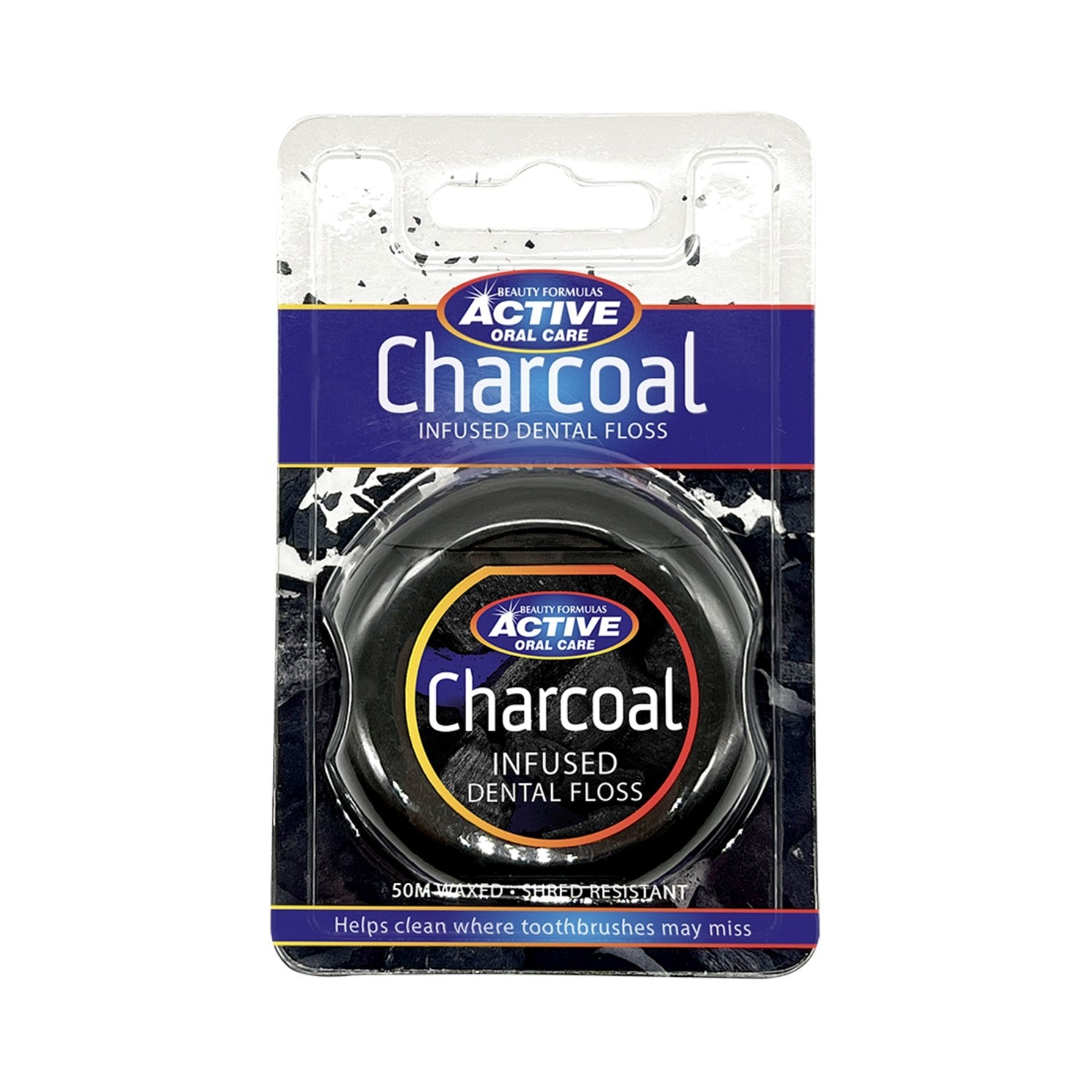 Beauty Formulas Active Oral Care Waxed Dental Floss with Activated Charcoal 1op.-50m | Vaistine1.lt | WestPharmacy.eu