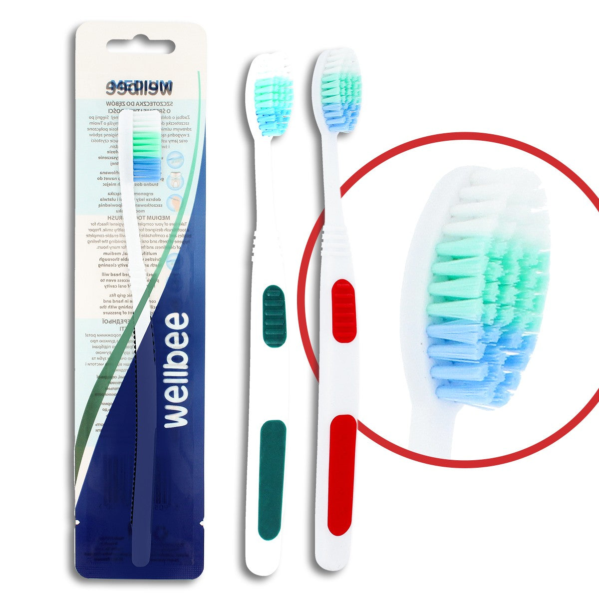 WELLBEE Adult toothbrush with medium hardness (foil 3) - mix of colors 1pc | Vaistine1.lt | WestPharmacy.eu