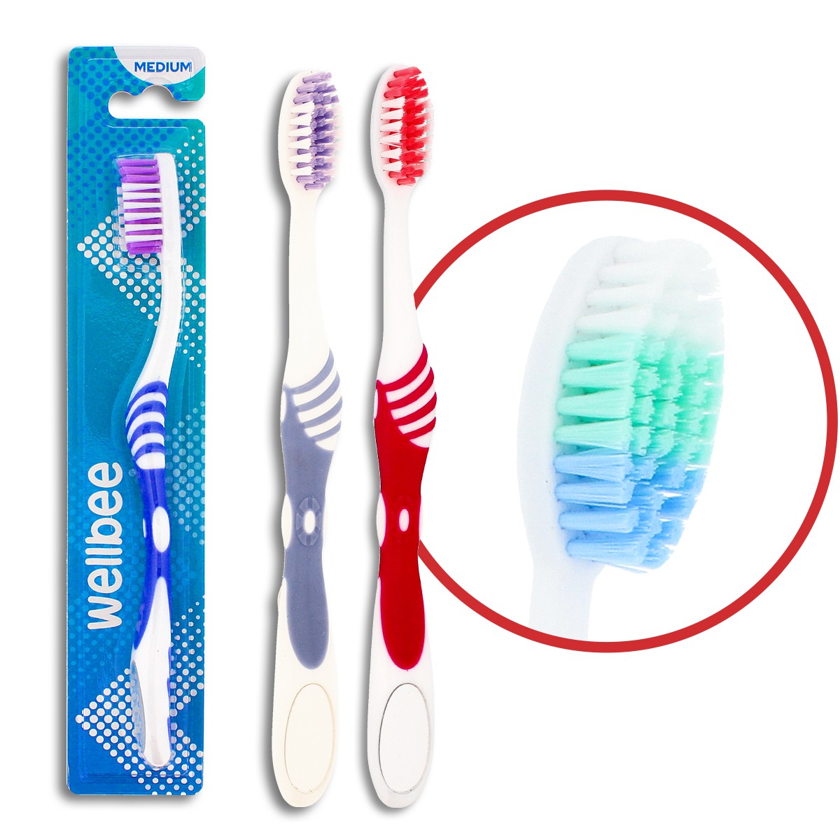 WELLBEE Adult toothbrush with medium hardness (blister 1) - mix of colors 1pc | Vaistine1.lt | WestPharmacy.eu
