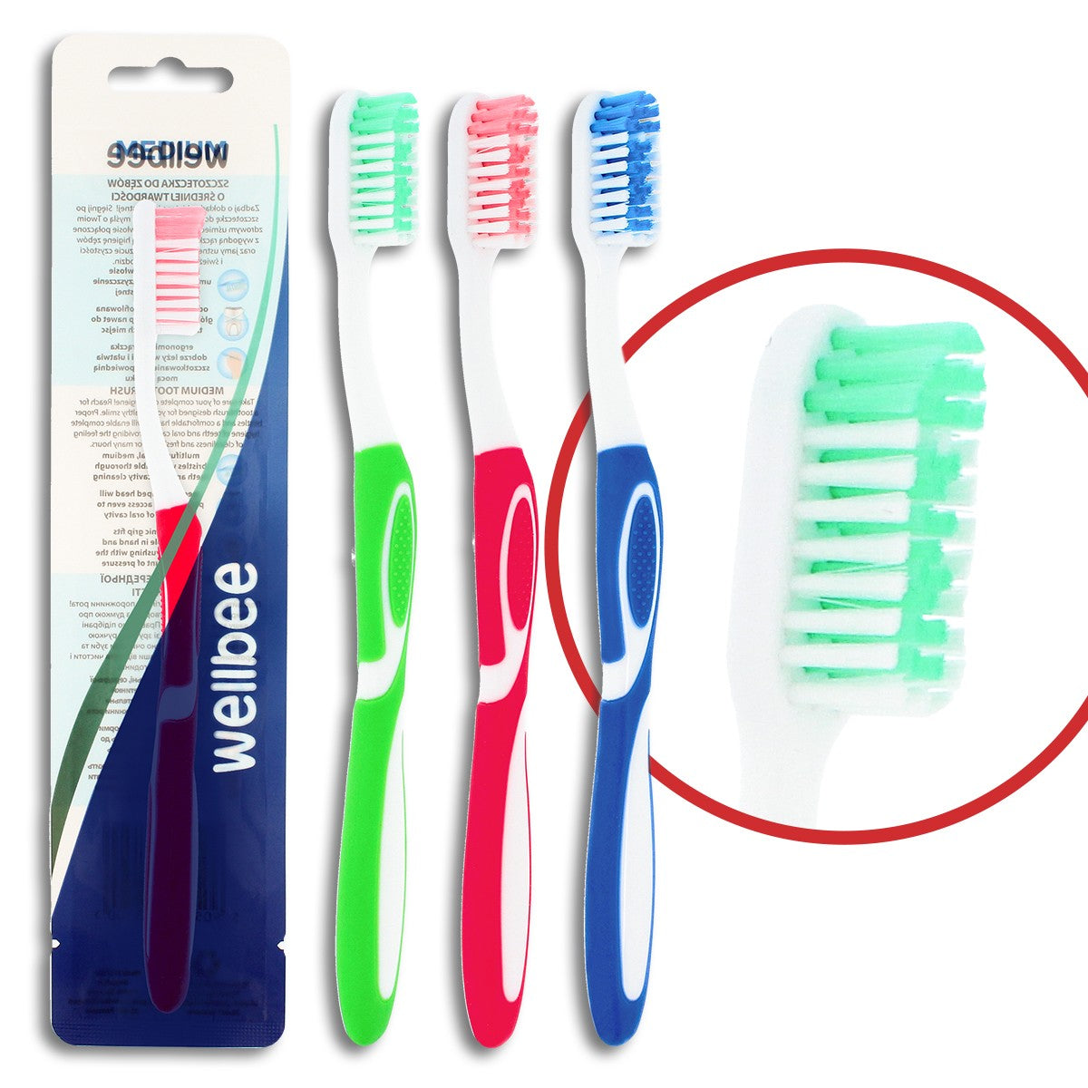 WELLBEE Adult toothbrush with medium hardness (foil 5) - mix of colors 1pc | Vaistine1.lt | WestPharmacy.eu