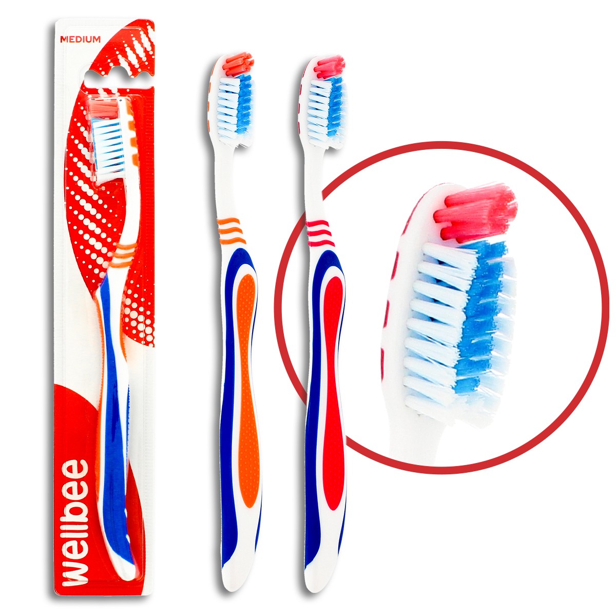 WELLBEE Adult toothbrush with medium hardness (blister 3) - mix of colors 1pc | Vaistine1.lt | WestPharmacy.eu