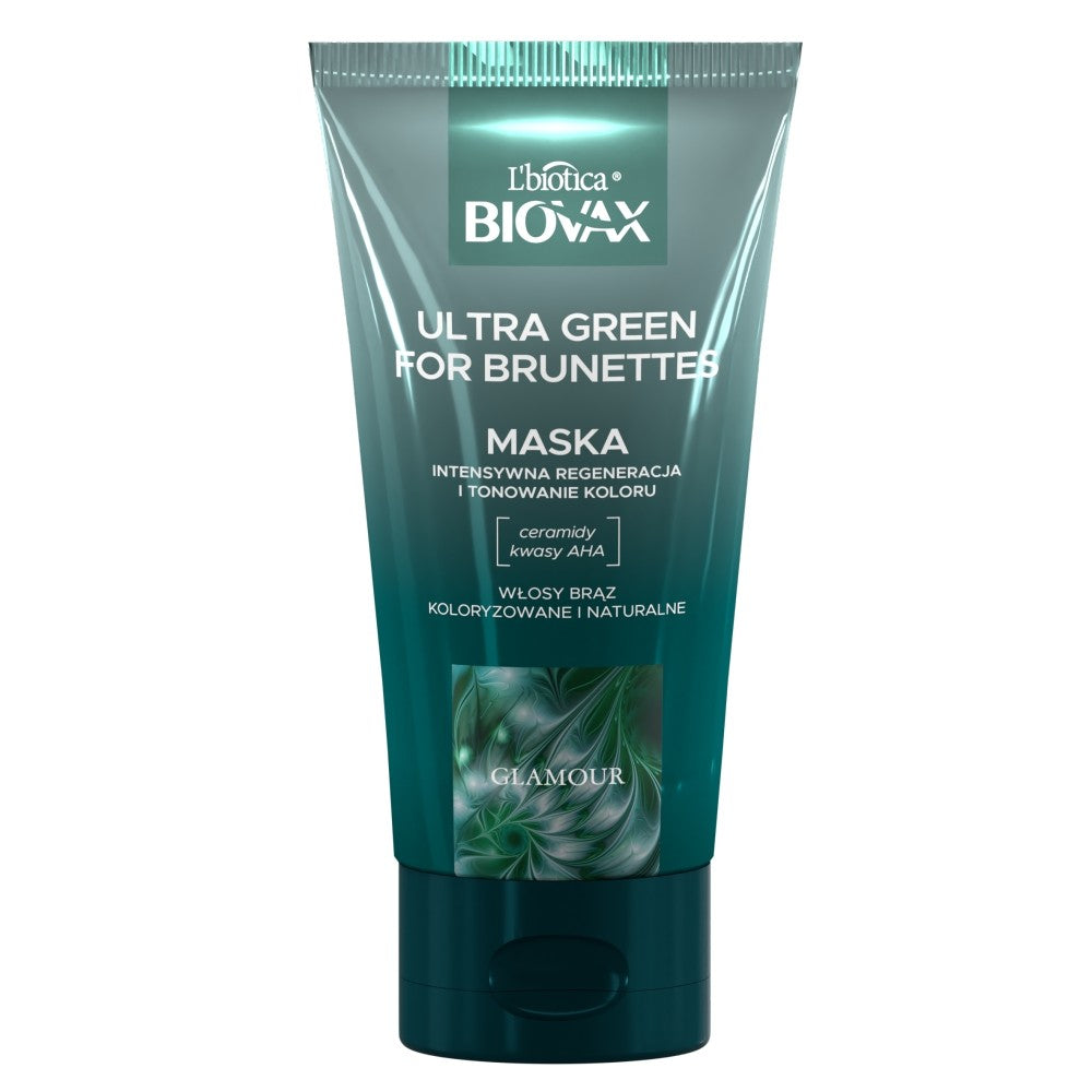 L'BIOTICA Biovax Glamour Ultra Green Mask For Brunettes - for brown (natural and dyed) hair 150ml | Vaistine1.lt | WestPharmacy.eu