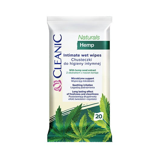 CLEANIC Intimate Hygiene Wipes Naturals Hemp 1 pack - 20 pieces | Vaistine1.lt | WestPharmacy.eu