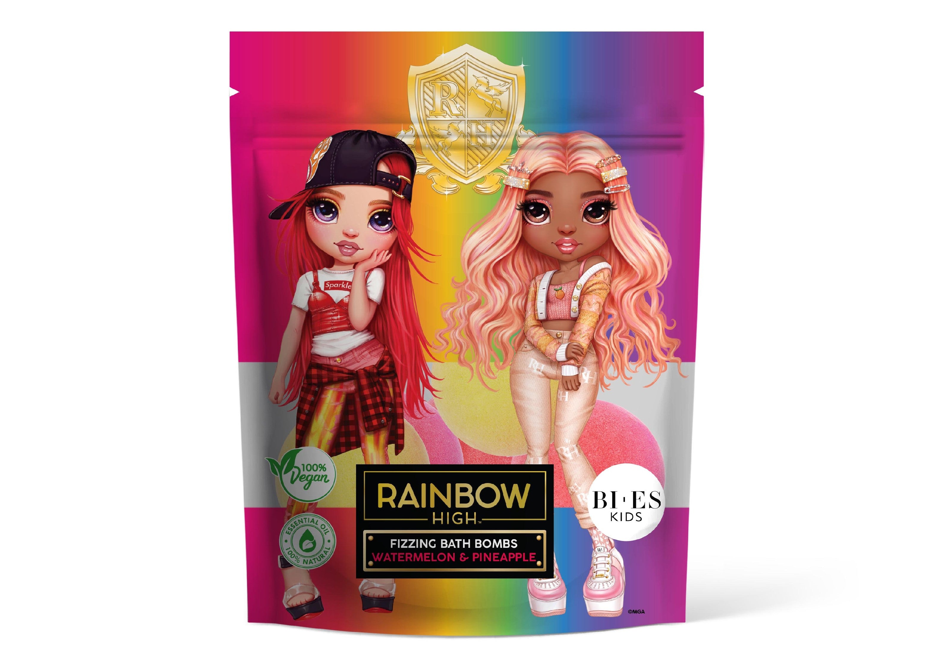 BI-ES Kids Fizzing Bath Balls Rainbow High - Watermelon & Pineapple 1op. | Vaistine1.lt | WestPharmacy.eu