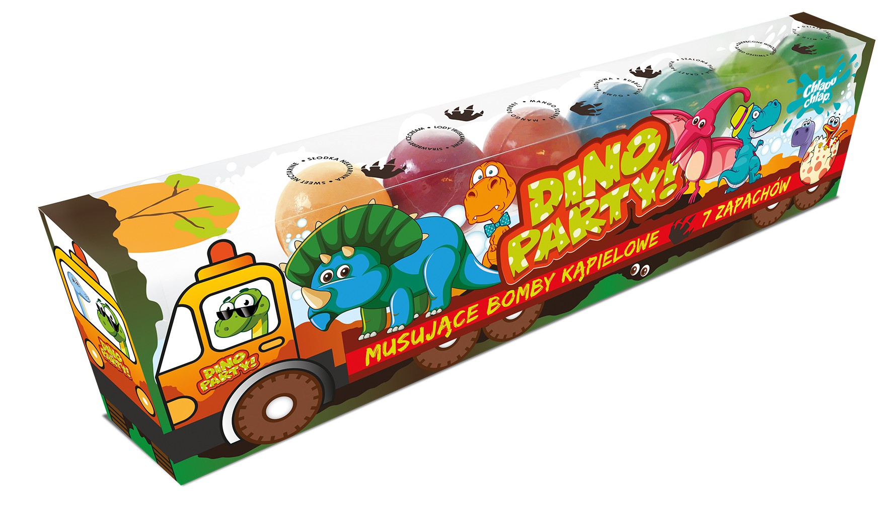 CHLAPU CHLAP Fizzy Bath Bombs Dino Truck 1op.-7pcs | Vaistine1.lt | WestPharmacy.eu