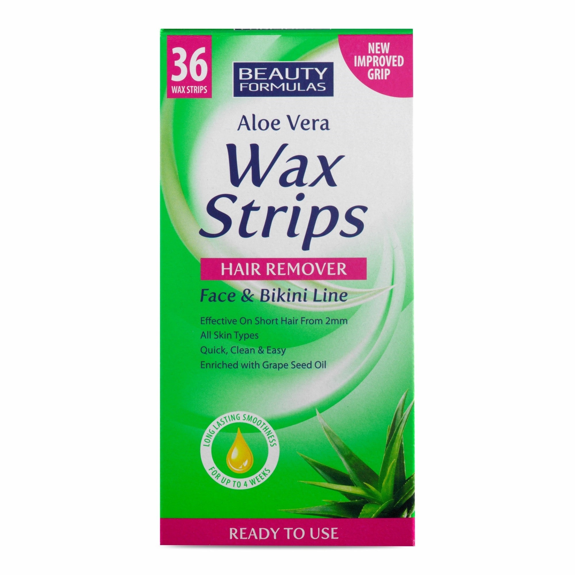 BEAUTY FORMULAS Aloe Vera Plastry for facial and bikini hair removal Wax Strips 36pcs | Vaistine1.lt | WestPharmacy.eu