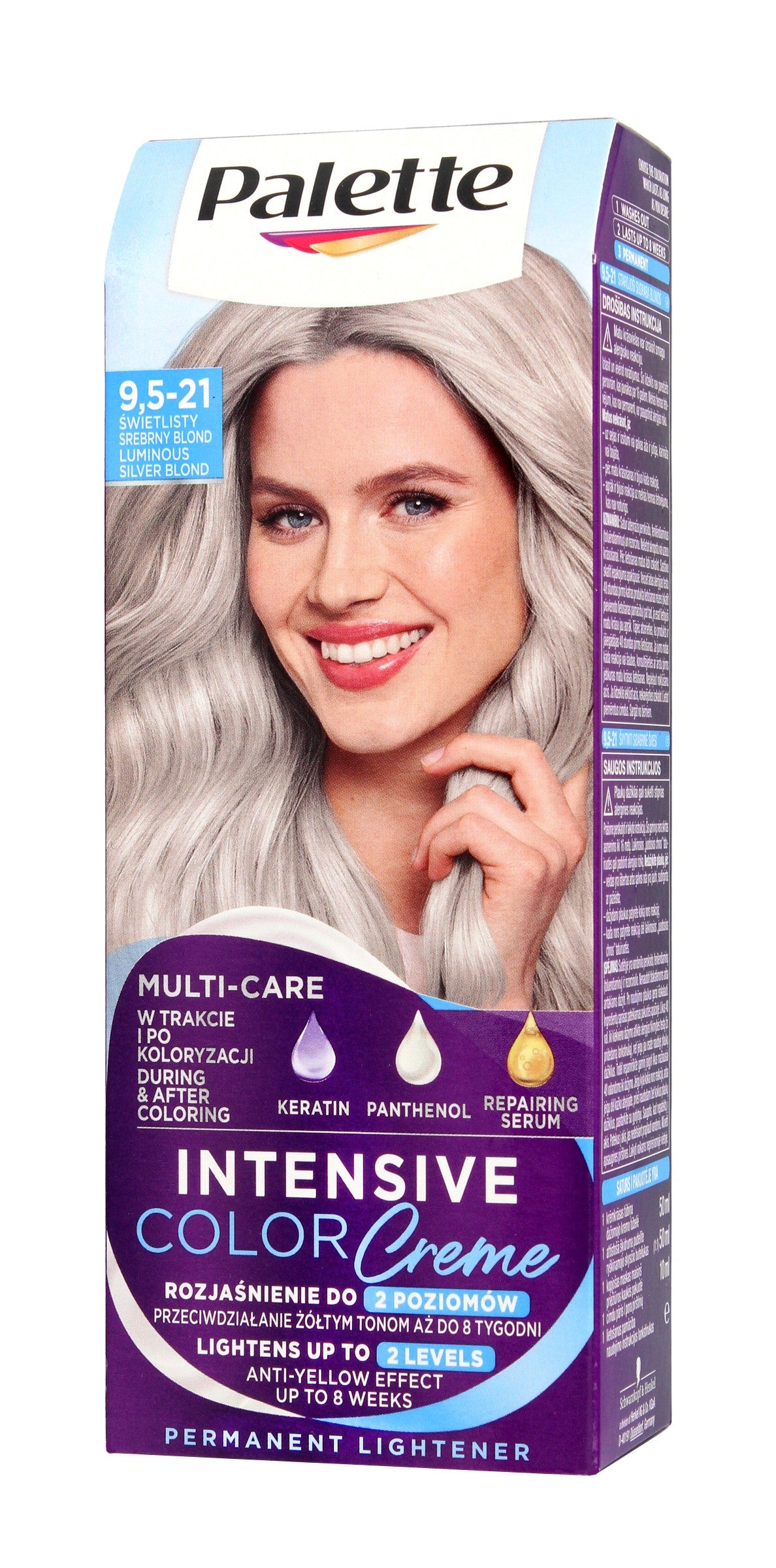 PALETTE Intensive Color Creme Hair Color No. 9.5-21 Luminous Silver Blonde 1pc. | Vaistine1.lt | WestPharmacy.eu