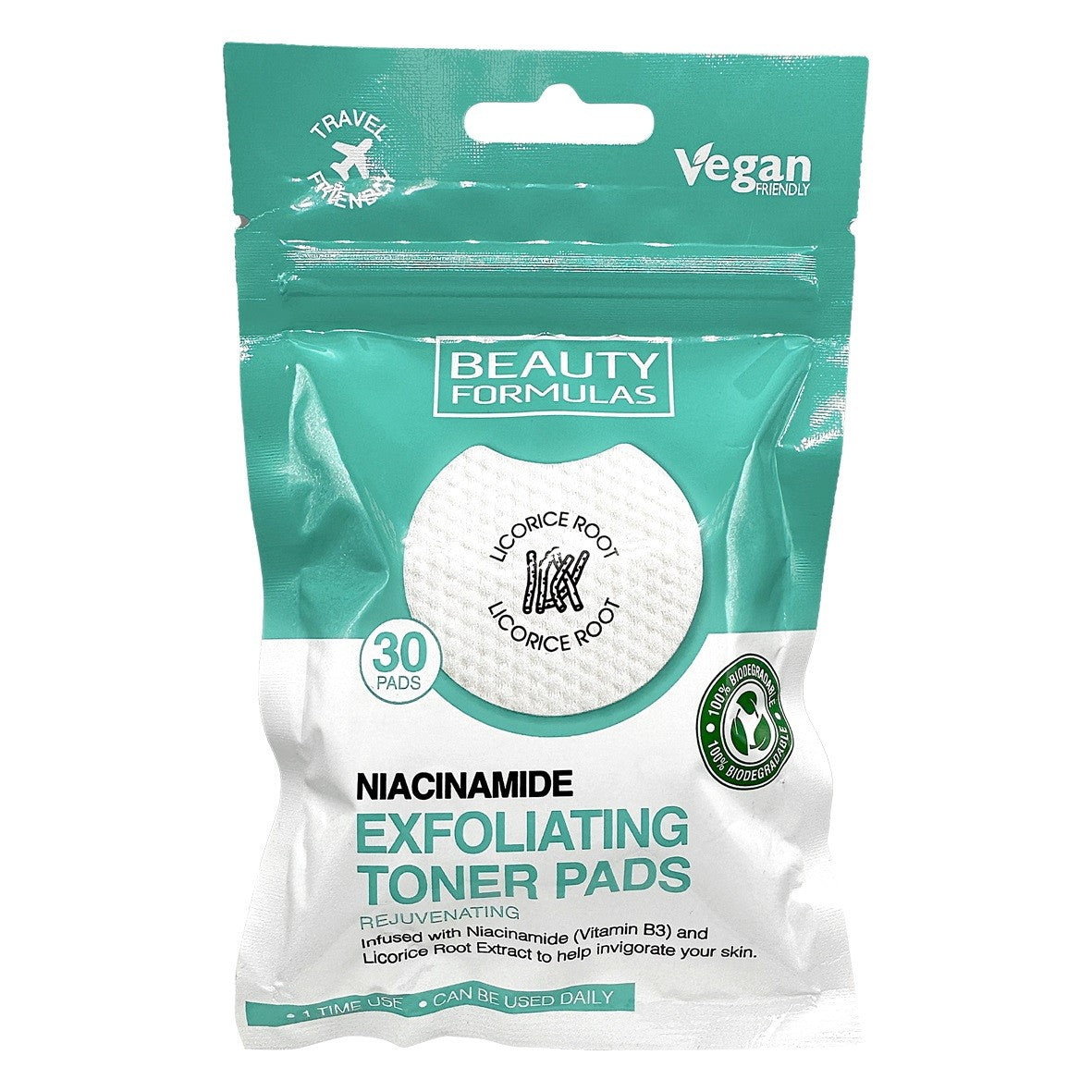 BEAUTY FORMULAS Exfoliating Toner Pads Soaked Exfoliating and Nourishing Pads with Niacinamide 1op.-30pcs | Vaistine1.lt | WestPharmacy.eu