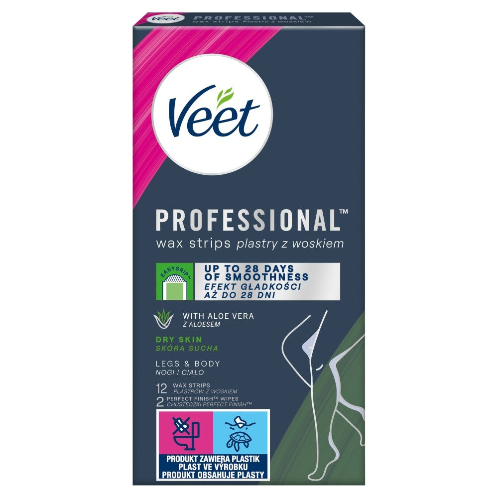 VEET Professional Wax Strips for Body Hair Removal - Dry Skin 1 pack - 12 pieces | Vaistine1.lt | WestPharmacy.eu
