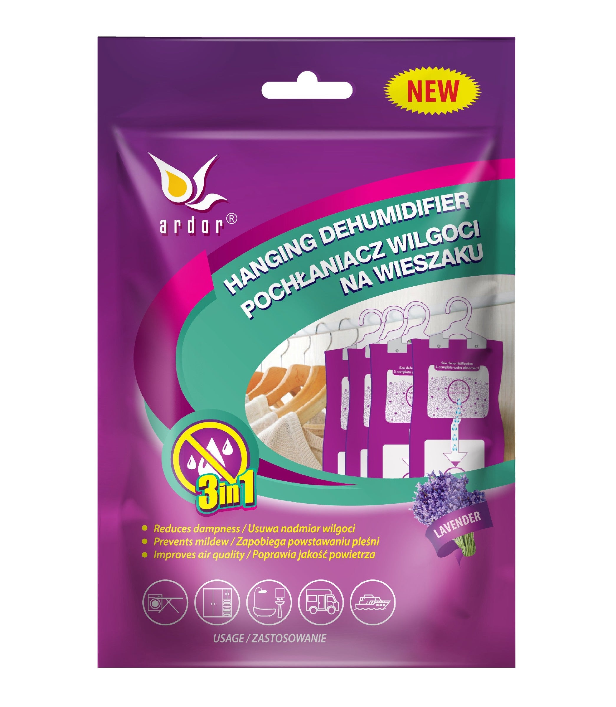 ARDOR Moisture absorber on a hanger 3in1 - Lavender 250ml (220g) | Vaistine1.lt | WestPharmacy.eu