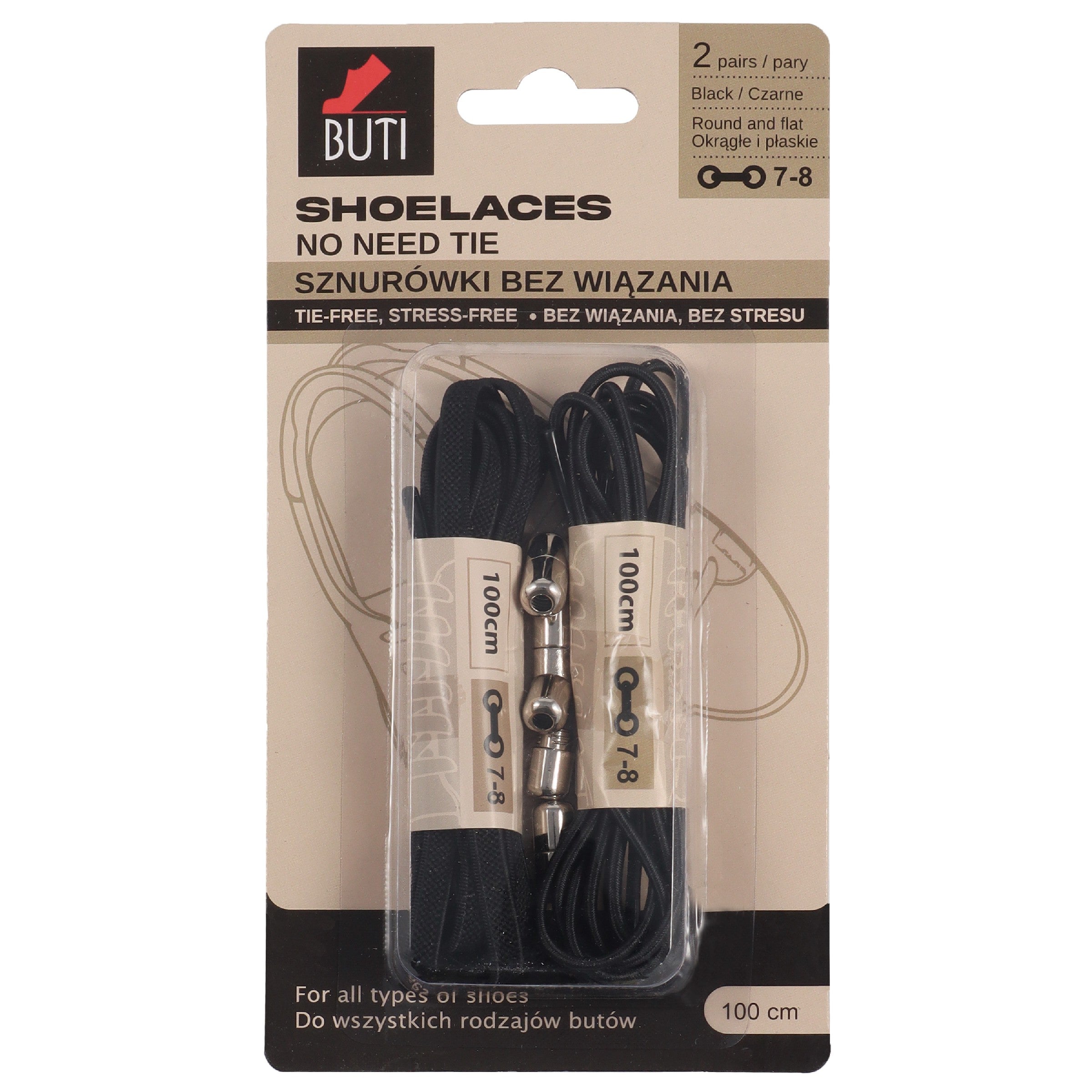 BUTI Shoelaces Shoe laces without ties (100 cm) - Black, 2 pairs | Vaistine1.lt | WestPharmacy.eu