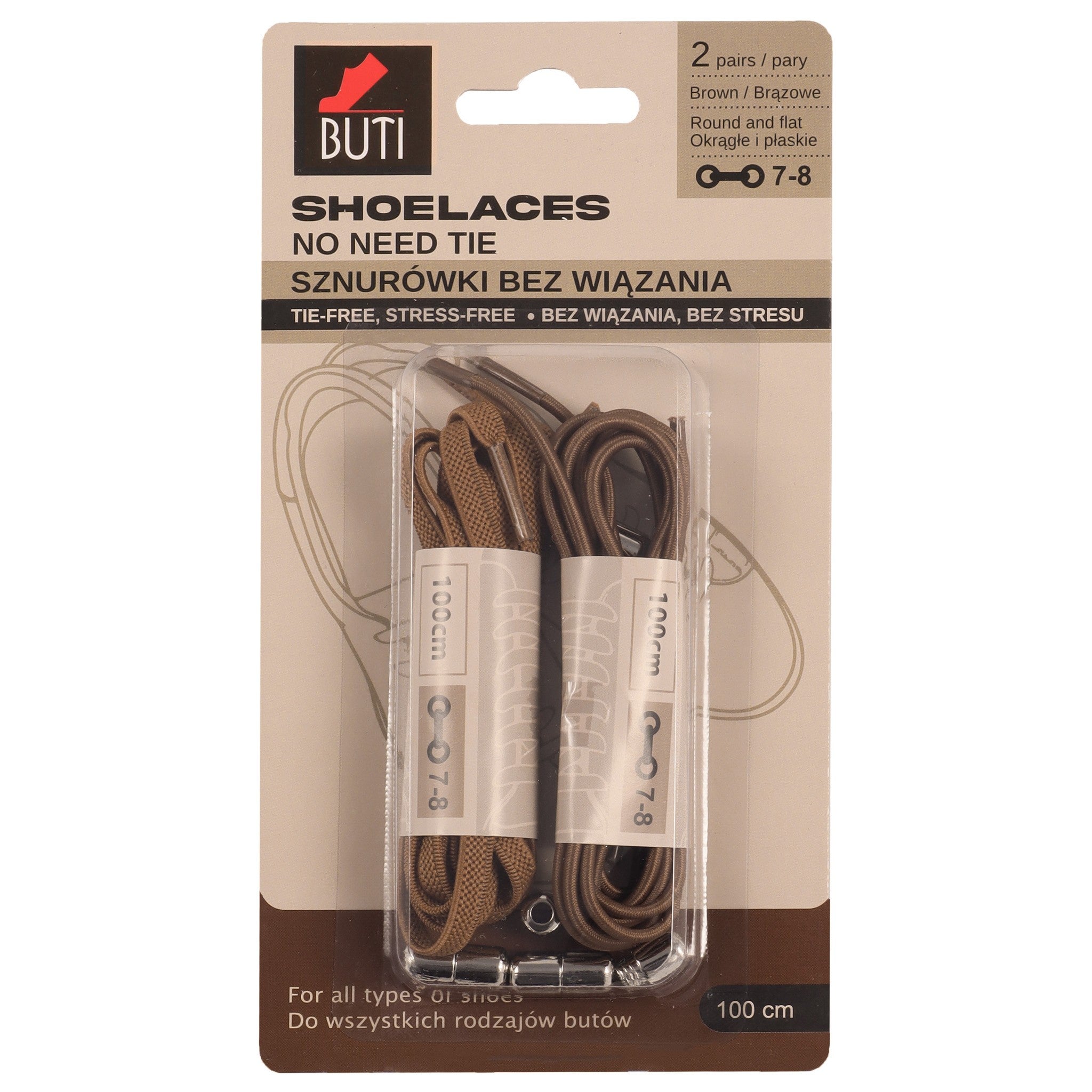 BUTI Shoelaces Shoe laces without ties (100 cm) - Brown 2 pairs | Vaistine1.lt | WestPharmacy.eu