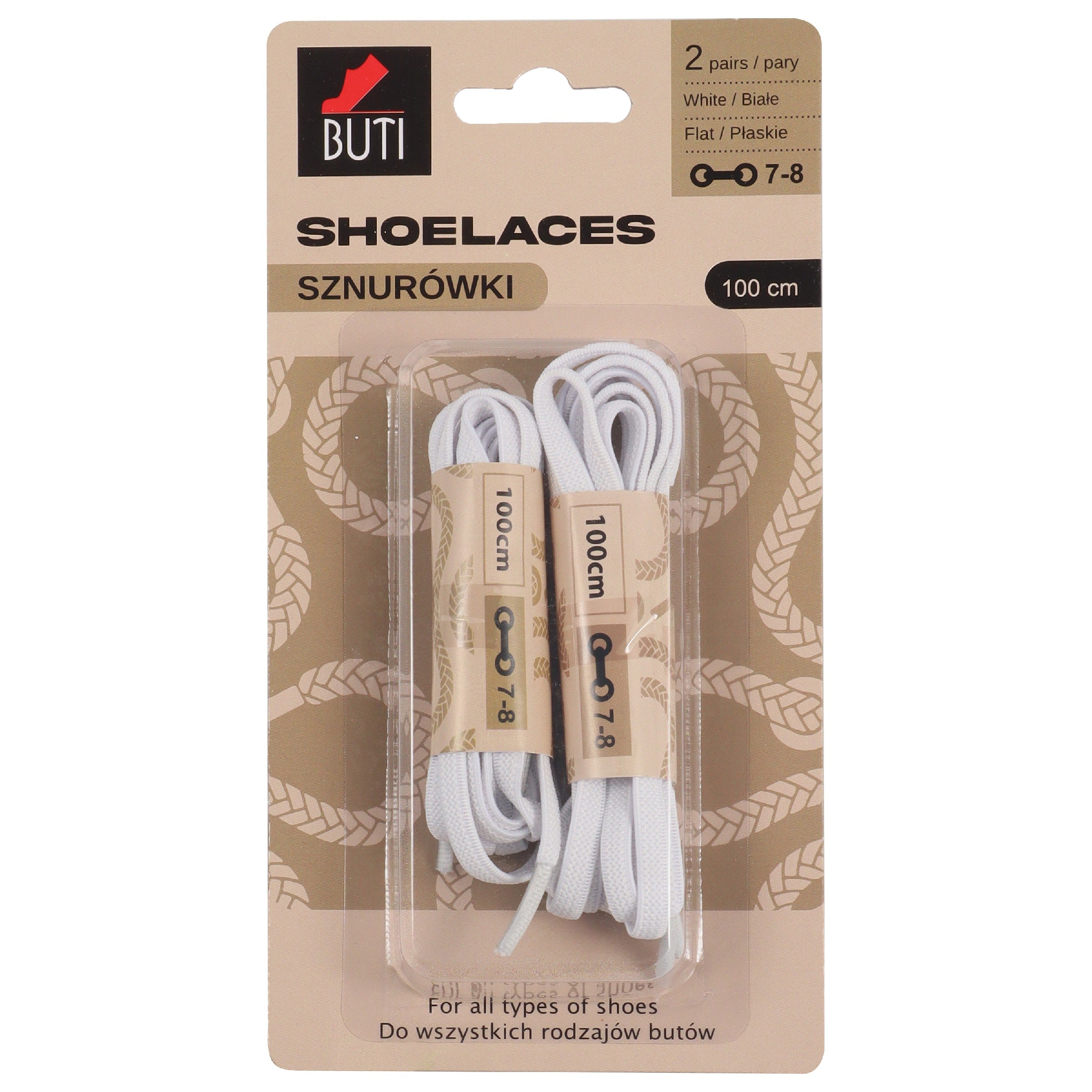 BUTI Shoelaces Shoe laces (100cm) - White 2 pairs | Vaistine1.lt | WestPharmacy.eu