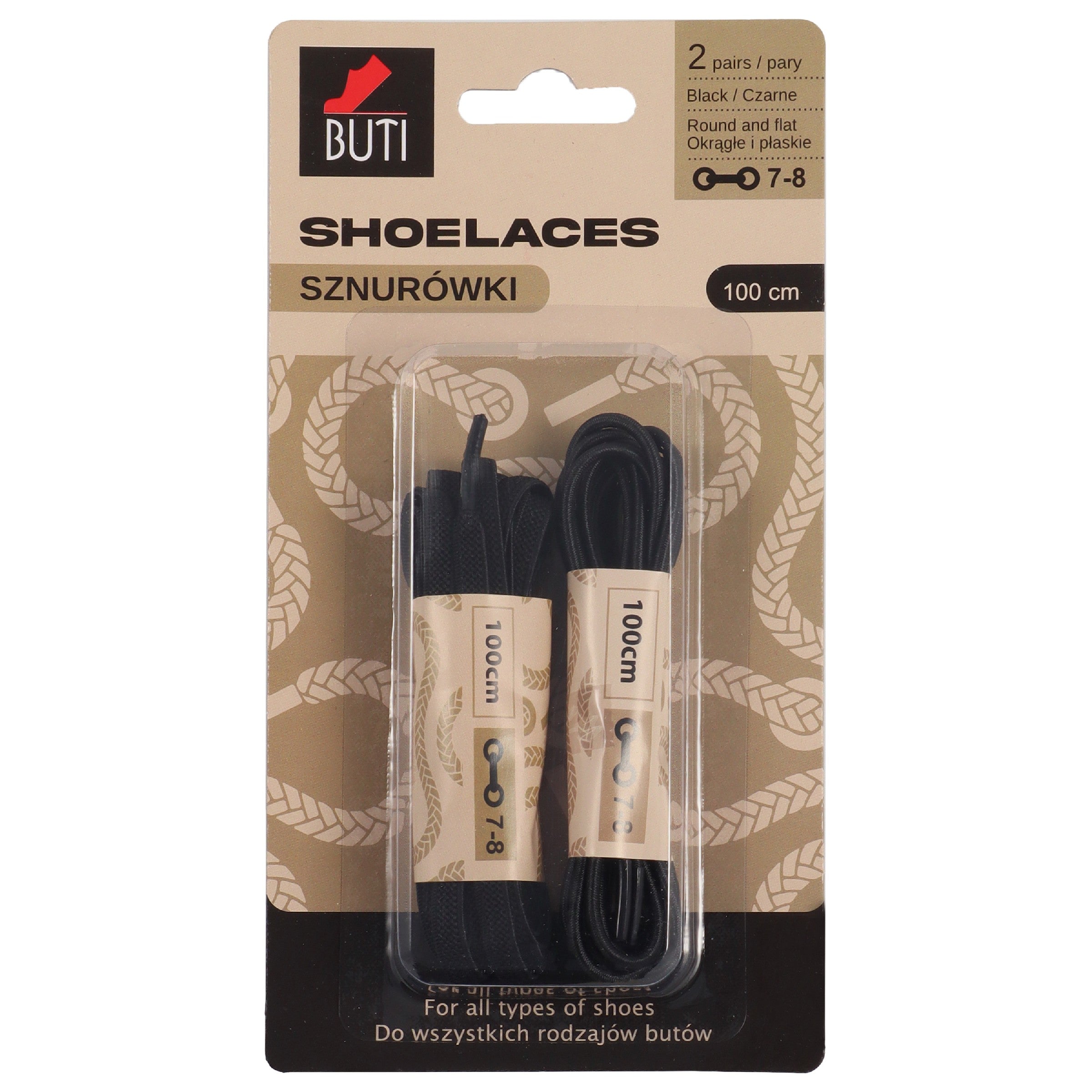 BUTI Shoelaces Shoe laces (100cm) - Black 2 pairs | Vaistine1.lt | WestPharmacy.eu
