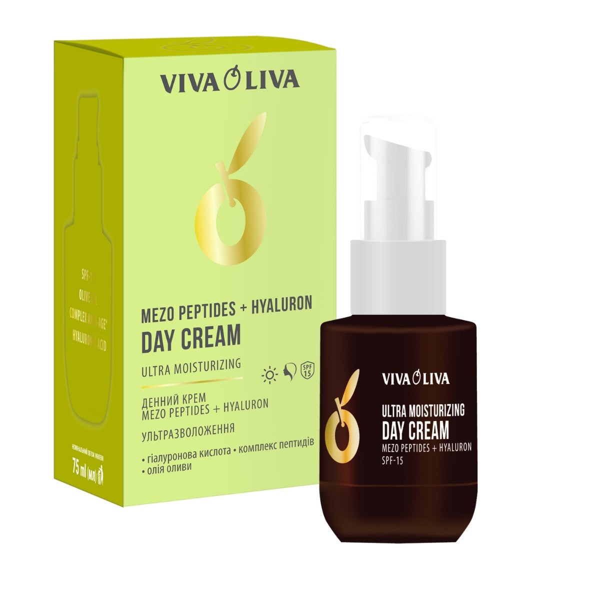 VIVA OLIVA Face cream Mezo Peptides + Hyaluron Ultra Moisturizing - for the day (SPF15) 75ml | Vaistine1.lt | WestPharmacy.eu