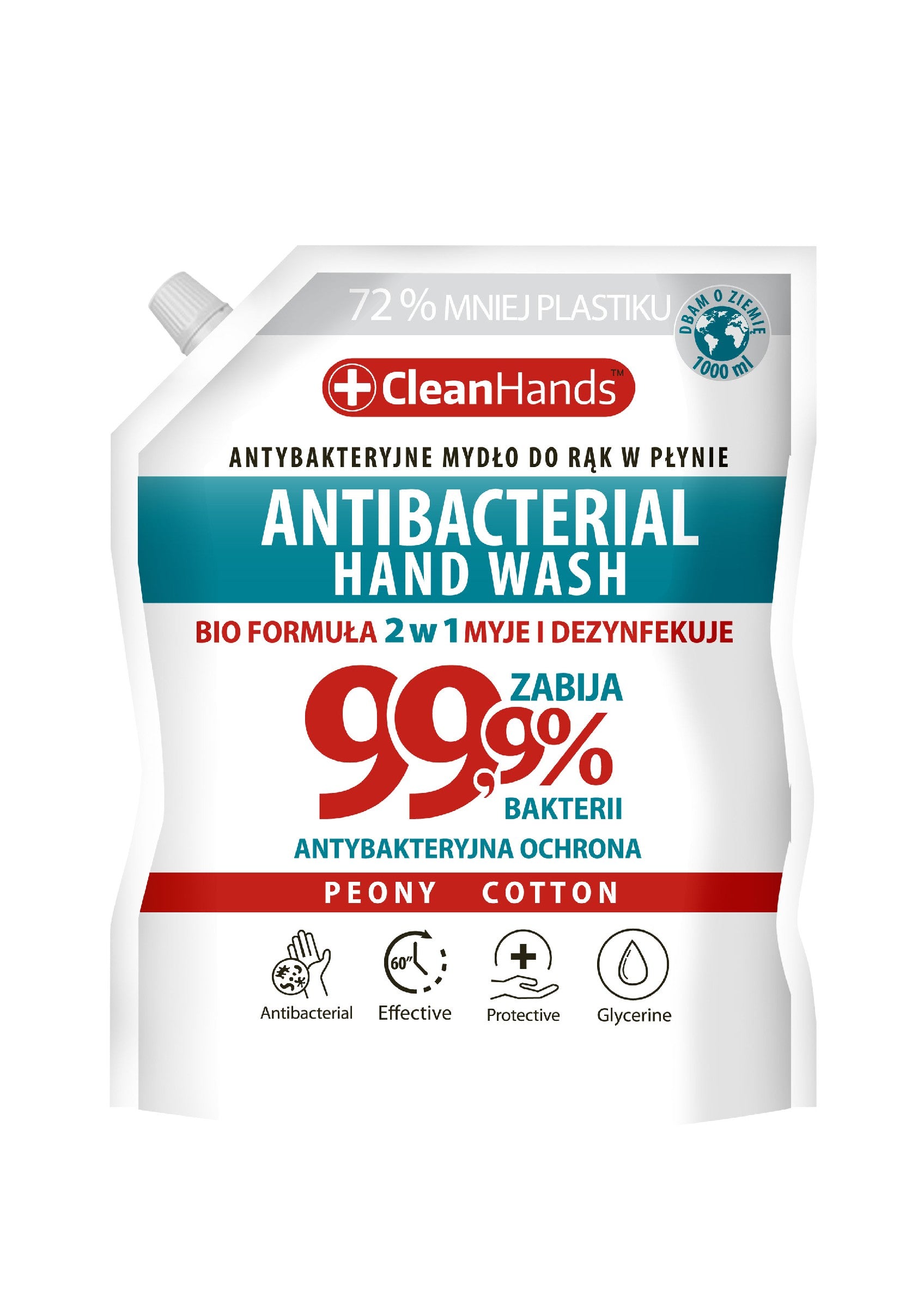CLEAN HANDS Antibacterial soap BIO 99.9% Peony & Cotton 1000 ml | Vaistine1.lt | WestPharmacy.eu