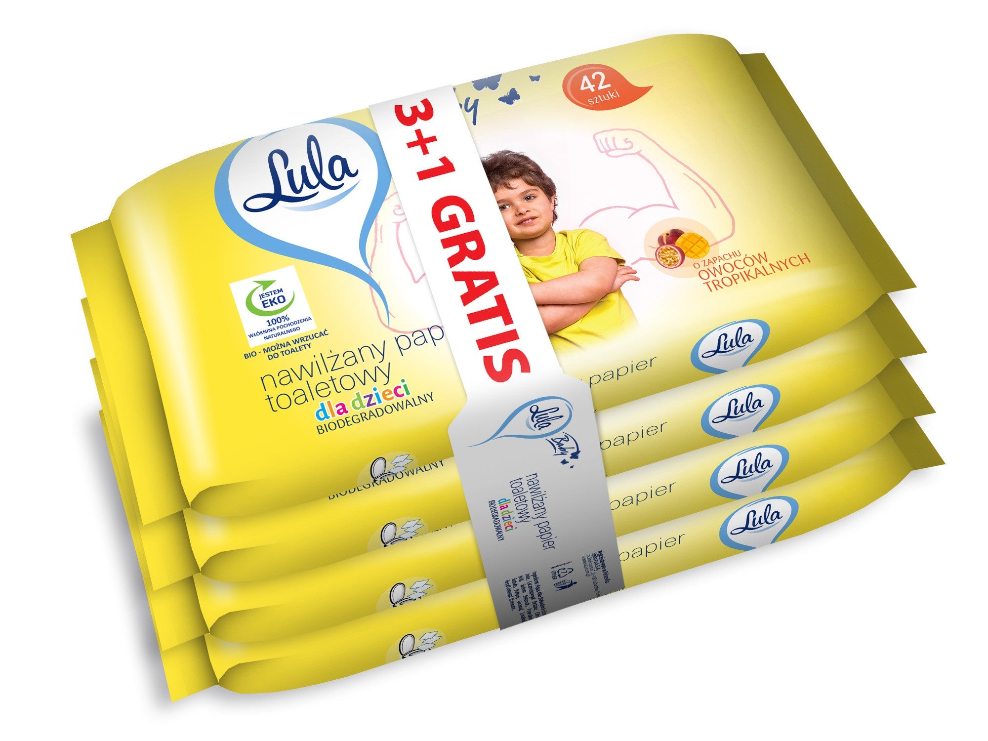 LULA Moisturizing toilet paper for children - tropical fruits 42 pcs. - 3 packs + 1 pack free | Vaistine1.lt | WestPharmacy.eu