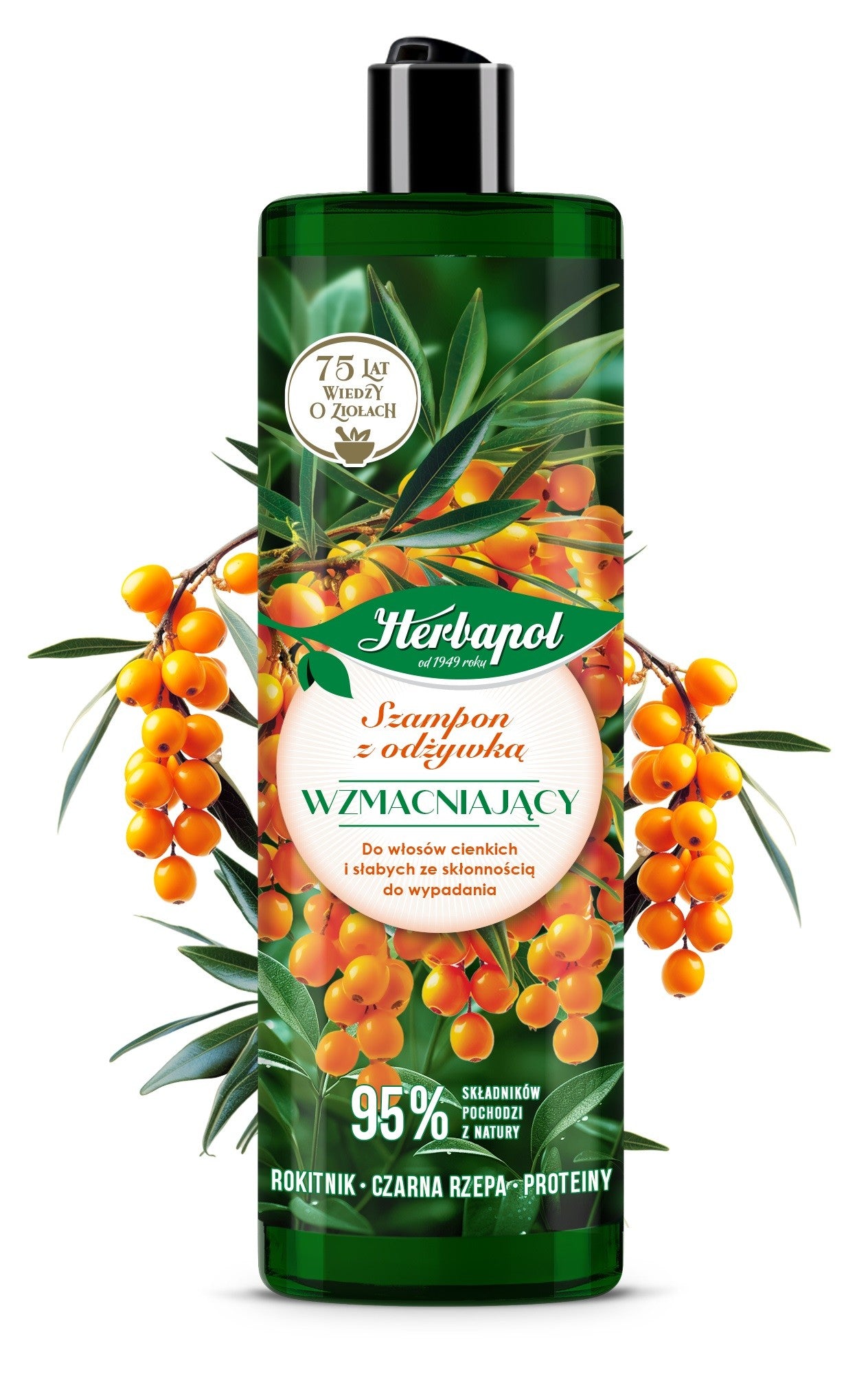 HERBAPOL Strengthening Shampoo with Conditioner Sea Buckthorn + Black Radish + Proteins 400 ml | Vaistine1.lt | WestPharmacy.eu