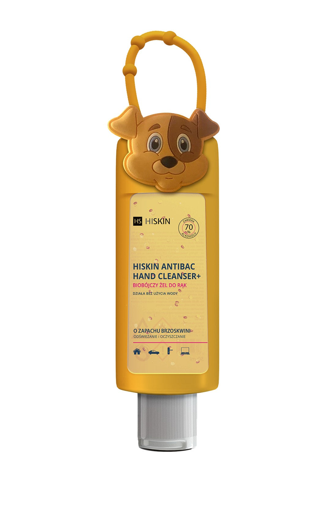 HISKIN Antibac Hand Cleanser+ Biocidal Hand Gel with a peach scent - dog (75ml bottle + case) | Vaistine1.lt | WestPharmacy.eu