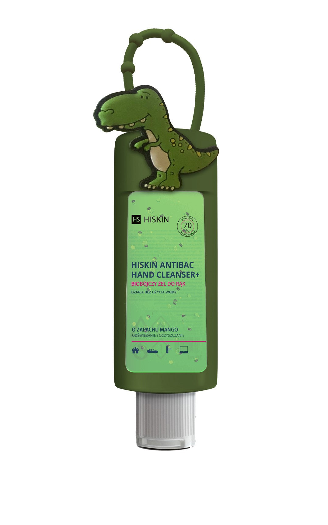 HISKIN Antibac Hand Cleanser+ Biocidal Hand Gel with mango scent - dinosaur (75ml bottle + case) | Vaistine1.lt | WestPharmacy.eu
