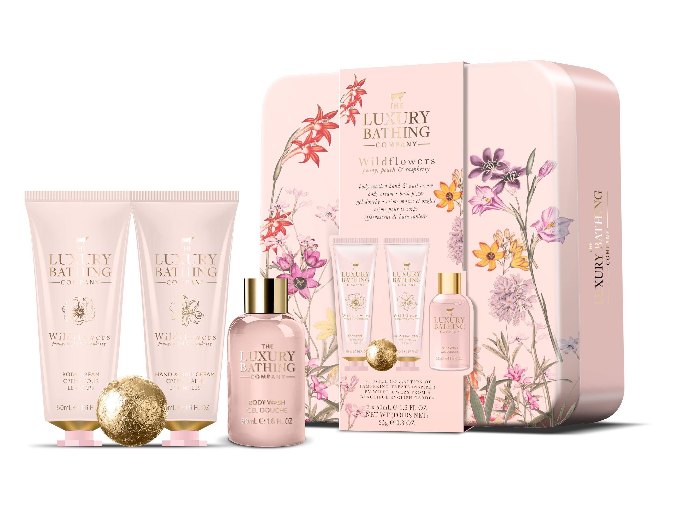 THE LUXURY BATHING COMPANY Wildflowers gift set - Peony, Peach & Raspberry (tin) 1 pack. | Vaistine1.lt | WestPharmacy.eu