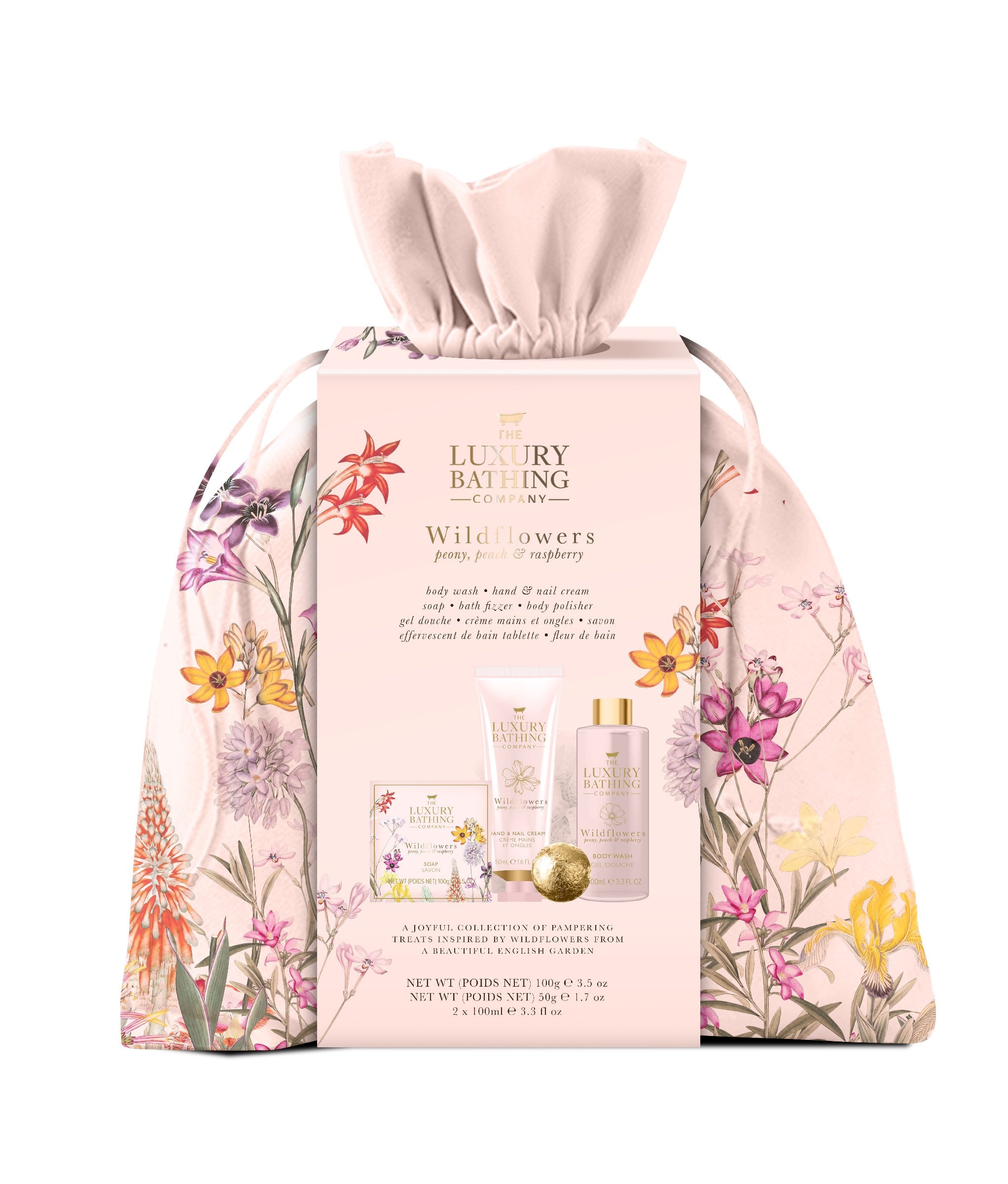 THE LUXURY BATHING COMPANY Wildflowers gift set - Peony, Peach & Raspberry (bag) 1 pack. | Vaistine1.lt | WestPharmacy.eu