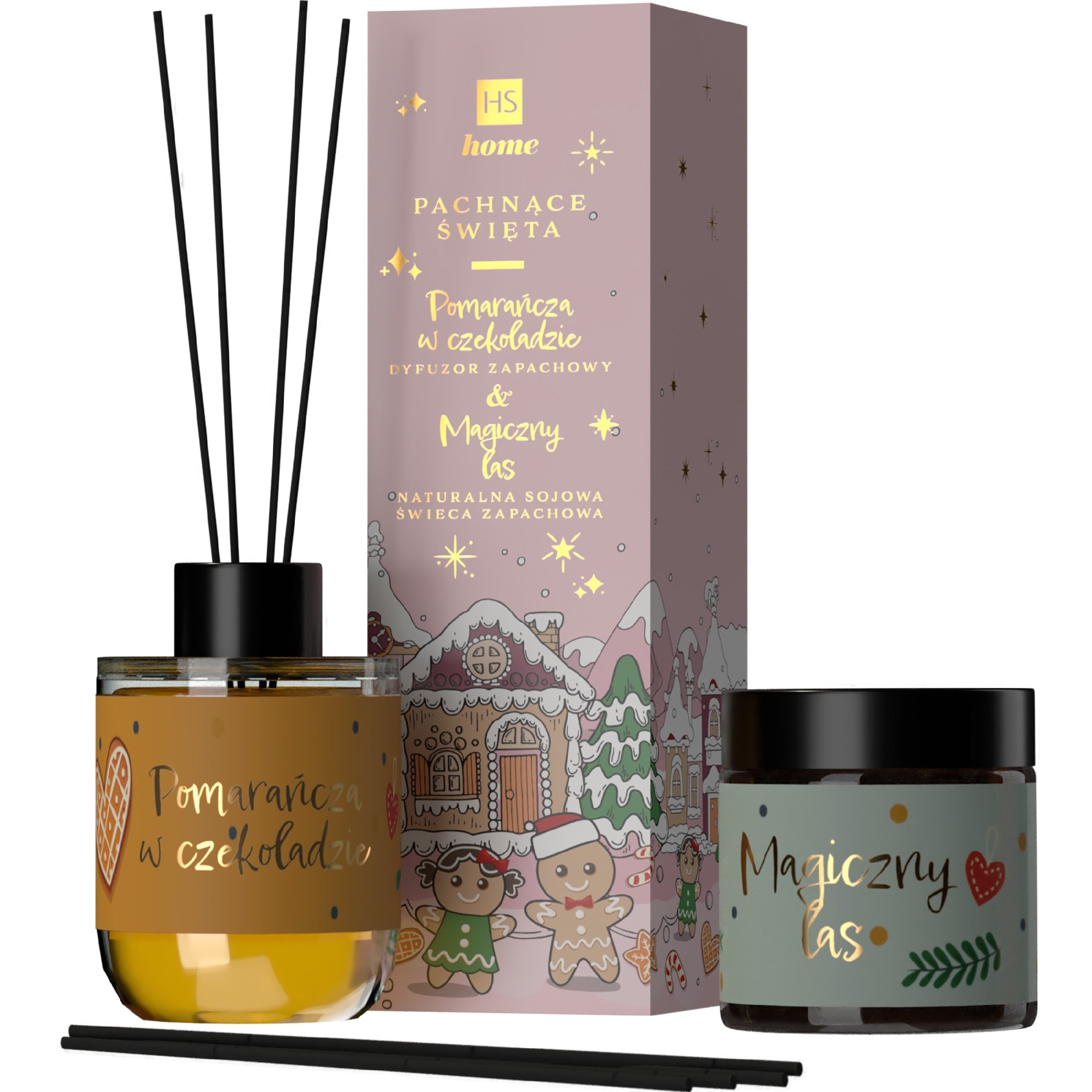 HISKIN Home Scented set Soy candle and diffuser with sticks - Orange in chocolate and Magic Forest | Vaistine1.lt | WestPharmacy.eu