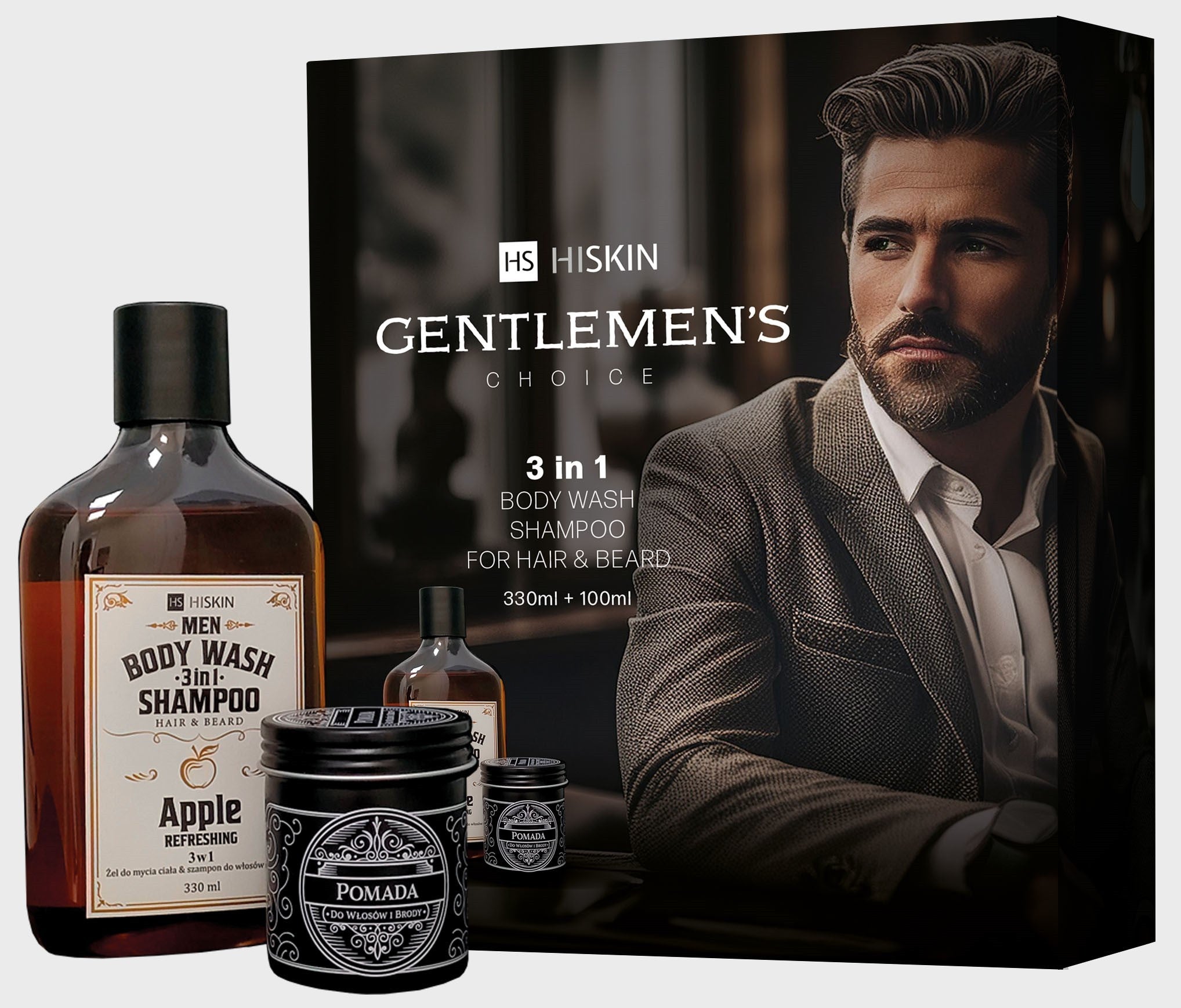 HISKIN Hair and beard set - Whiskey Shampoo 330 ml + Hair and beard pomade | Vaistine1.lt | WestPharmacy.eu