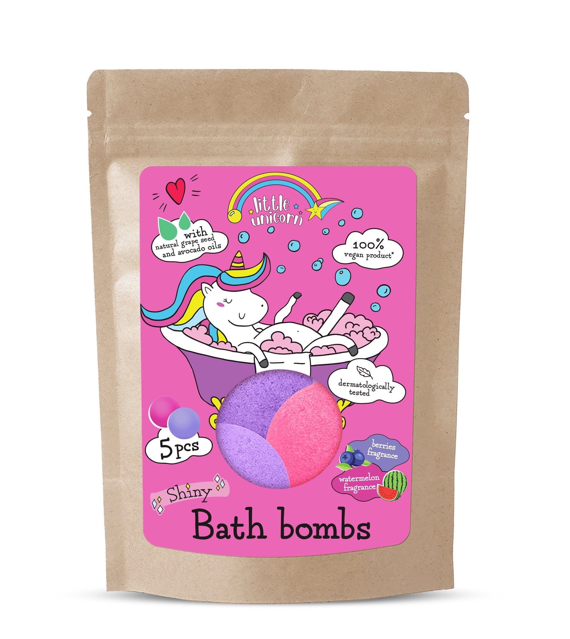 KIDS Little Unicorn Coloring bath balls watermelon, blueberry 5 x 50g | Vaistine1.lt | WestPharmacy.eu