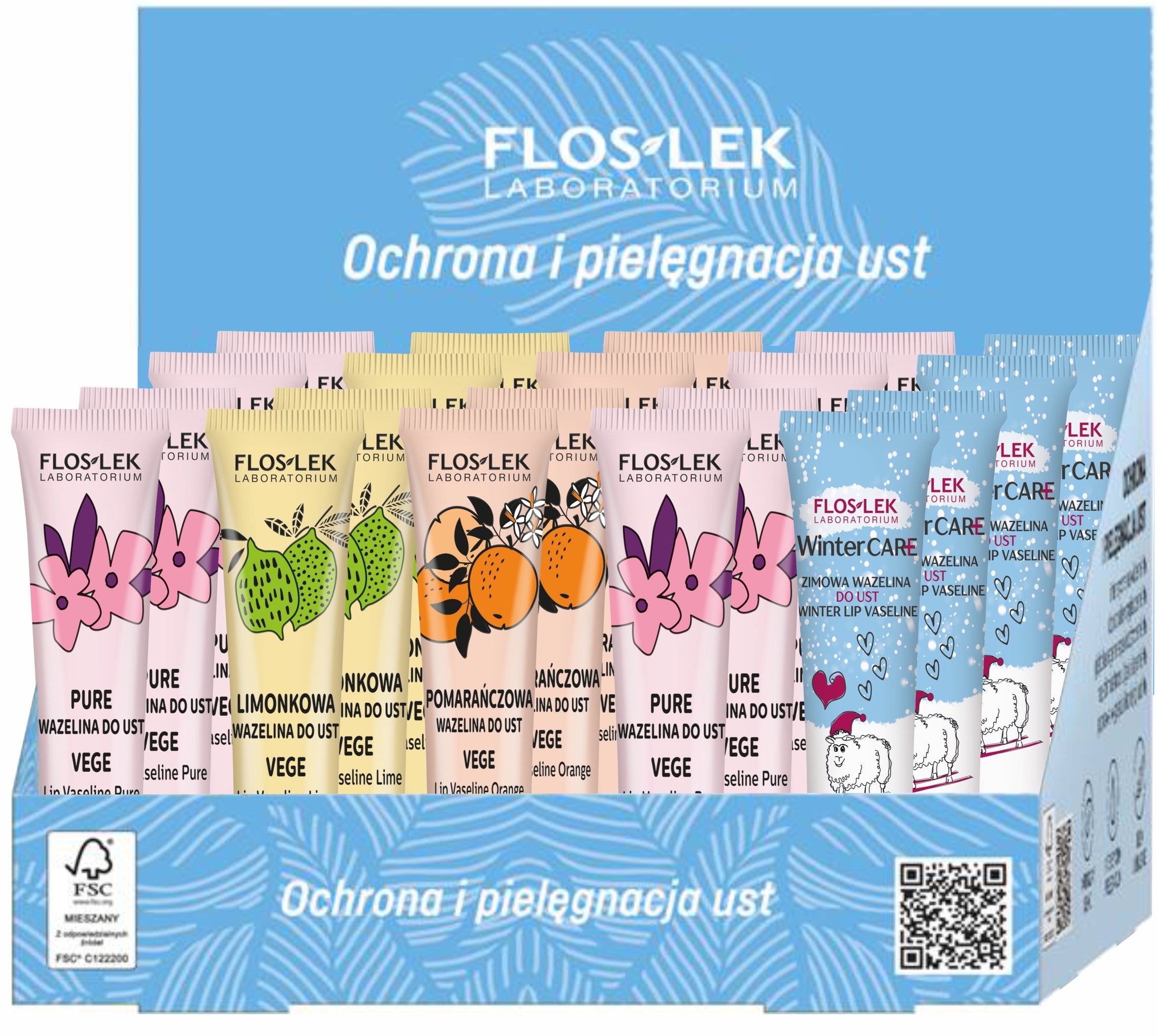 FLOSLEK Vegan Lip Vaseline Set - protection and care mix of 20 pieces. | Vaistine1.lt | WestPharmacy.eu