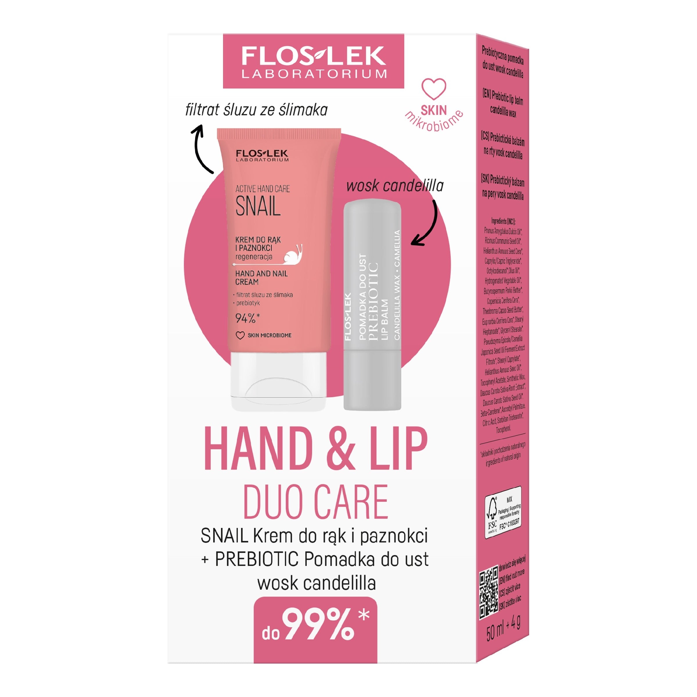Hand & lip duo care snail (active hand care snail cream for hands and nails 50 ml + prebiotic prebiotic lip balm candellila wax 4 g) | Vaistine1.lt | WestPharmacy.eu