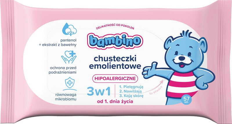 NIVEA Bambino emollient wipes 3in1 hypoallergenic 1 x 57 pcs | Vaistine1.lt | WestPharmacy.eu